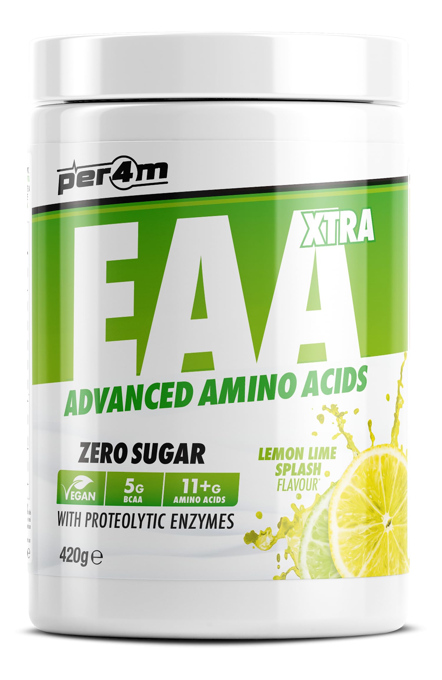 Per4m Amino Xtra, Aminoacidi Essenziali con Elettroliti, Favorisce il Recupero Muscolare, Formula Ipocalorica per i Muscoli, Integratore Intra-Workout per Sportivi – Lemon Lime Splash – 420g