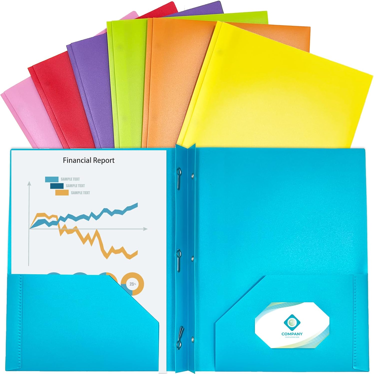 7Pack Plastic Folders with Pockets and ProngsAssorted
