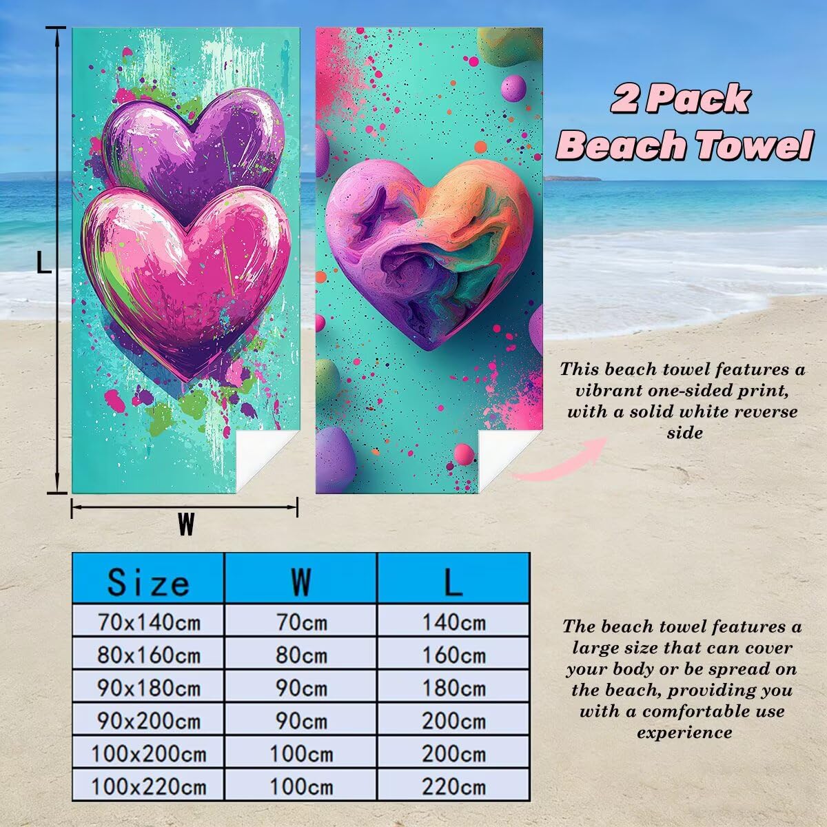 Ręcznik plażowy XXL, 90 x 180 cm, zestaw 2 sztuk, z mikrofibry, szybkoschnący, do sauny, fitness, bez piasku, ręcznik plażowy, do sauny, duży ręcznik kąpielowy, prezent dla kobiet -4577