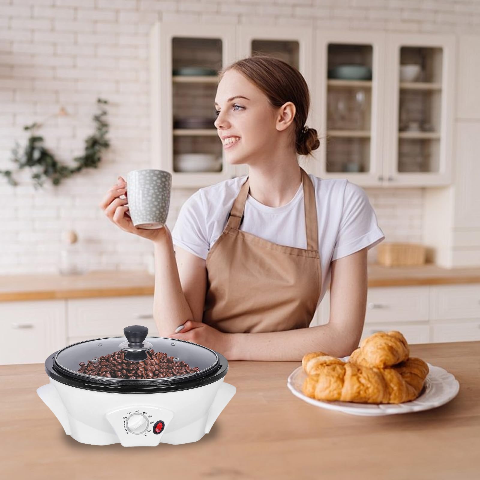 Torréfacteur De Café Électrique, 500g Machine À Torréfier Les Grains 1200W Pour La Maison Avec Minuteur Température Réglable 0-240°C Torréfaction Sans Fumée Pour Café, Noix Et Graines