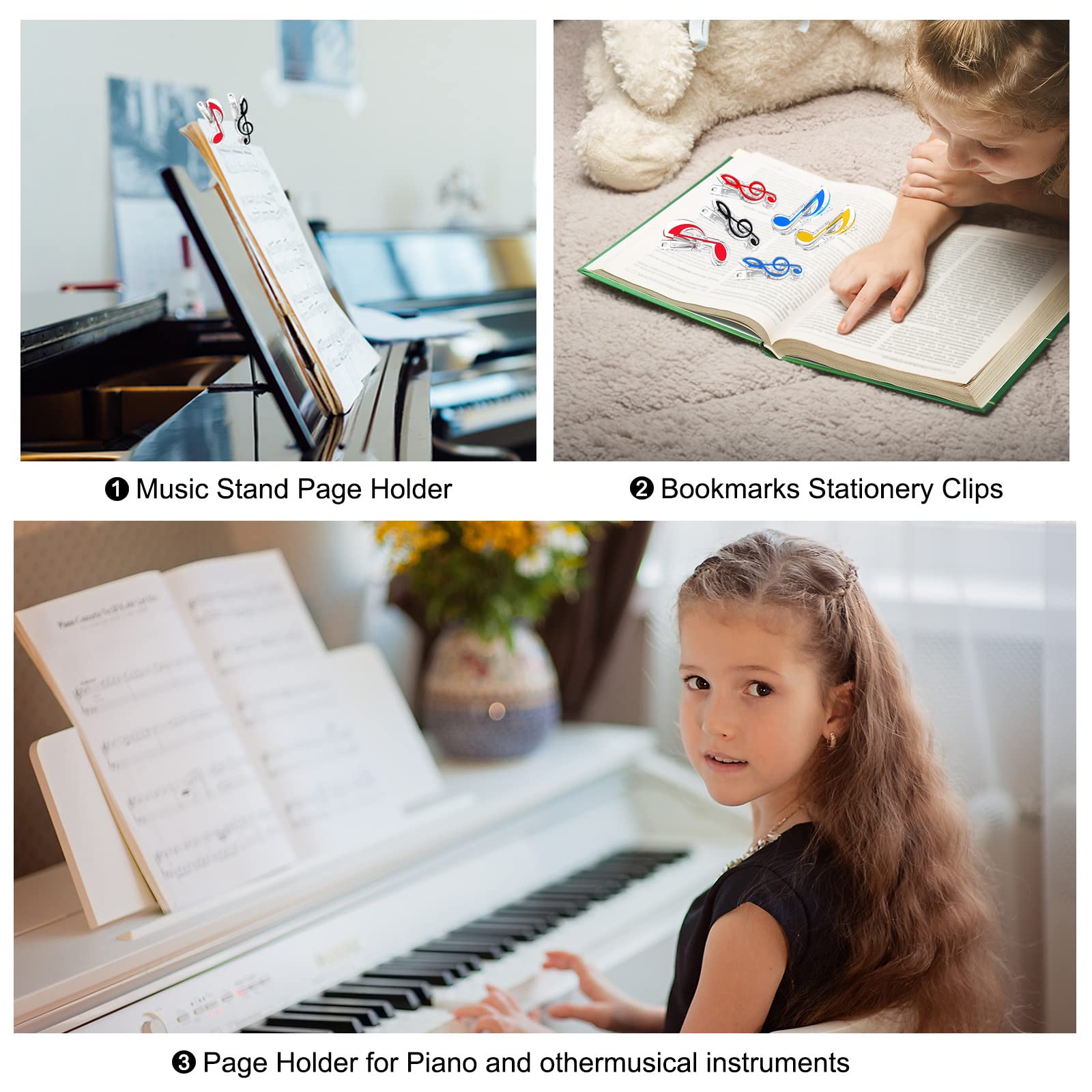 PATIKIL Music Note Clips, 40pcs Music Paper Clip Holder, Plastic Music Book Clip Bookmarks Stationery Clips for Paper Book Music Invitation Card Notebook - Image 3