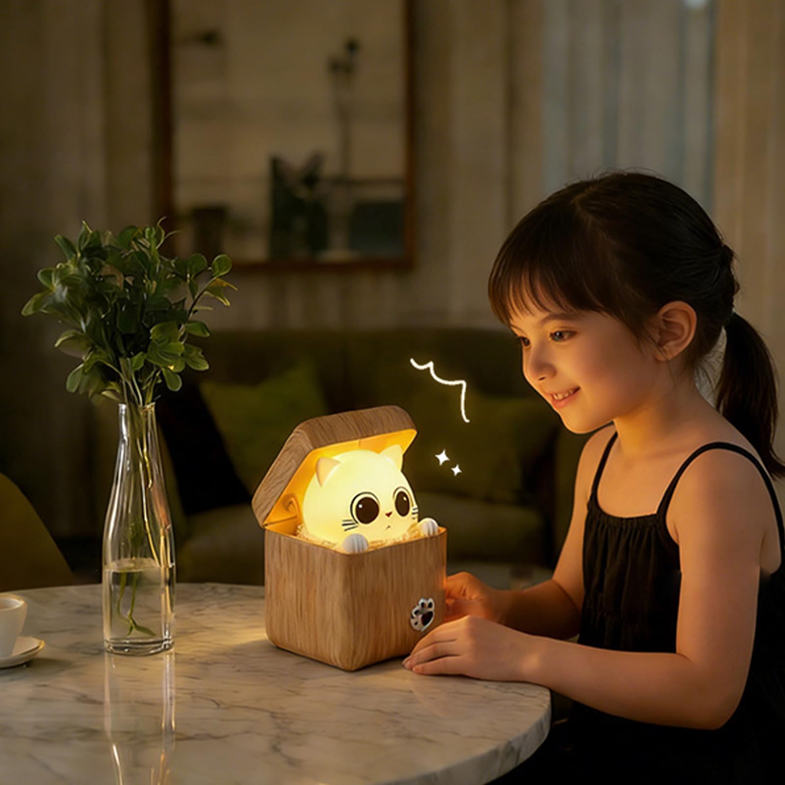 Interaktives Katzen Nachtlicht mit 3 Farbmodi und USB wiederaufladbarem, leisem Einschlafhilfe Licht für die Schlafzimmerdekoration, hübsche Puss Nachtlampe