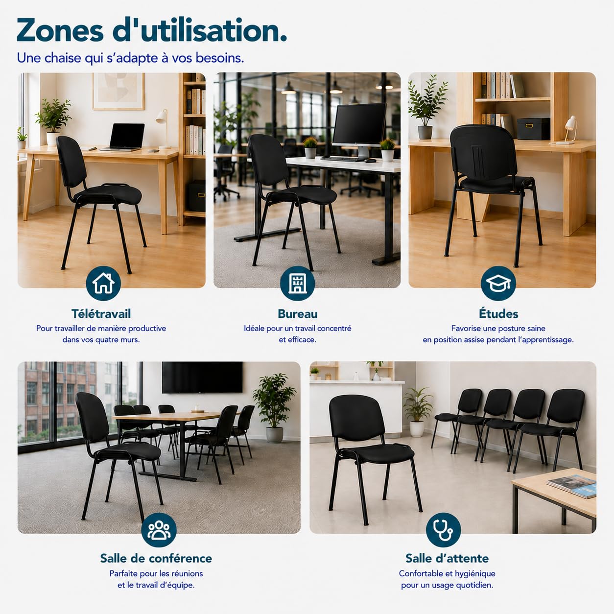 Topsit Lot de 2 Chaises Visiteur ISO Chaise de conférence empilable et Confortable avec Assise et Dossier rembourré