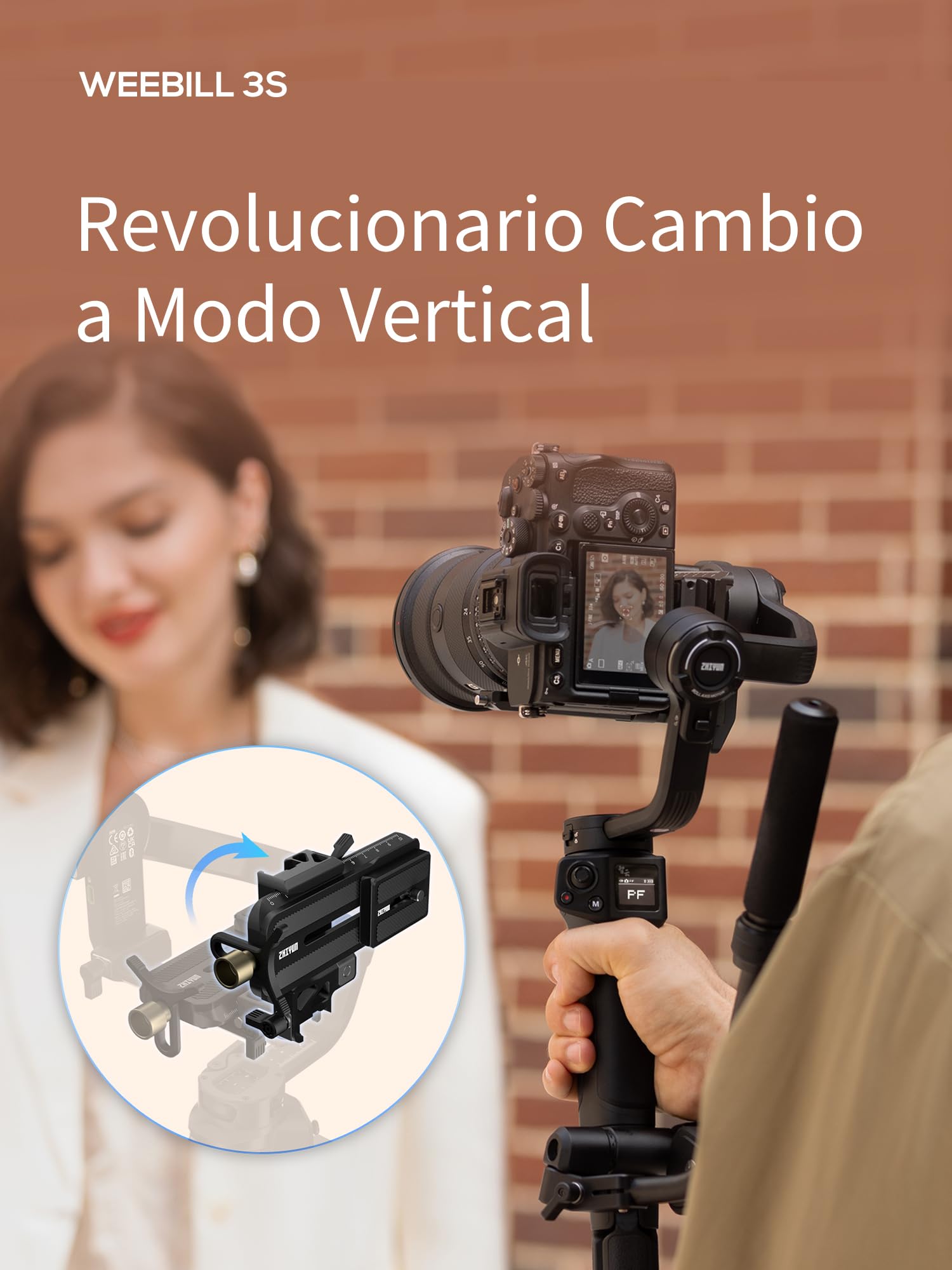 ZHIYUN Weebill 3S [Oficial] Estabilizador de cardán de 3 Ejes para cámara, Bluetooth, Disparo Vertical Nativo, Ligero DSLR y estabilizador sin Espejo con luz de llenado para