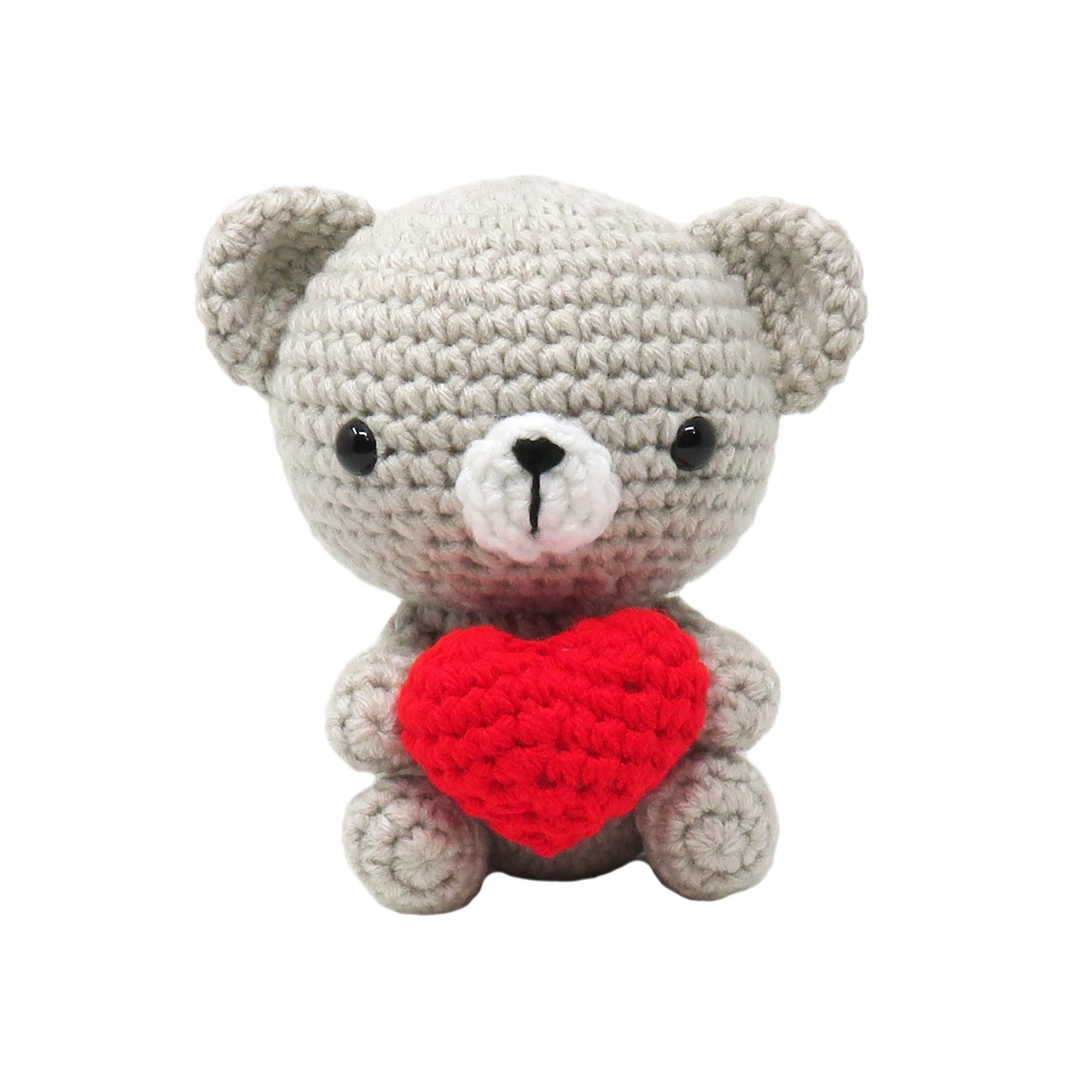 Crochet Kit, Teddy Bear and a red Heart, Complete kit for beginners learn to crochet, Chunky yarn, Gift for teens (14+) and adults - Beginner crochet kit (Oatmeal)