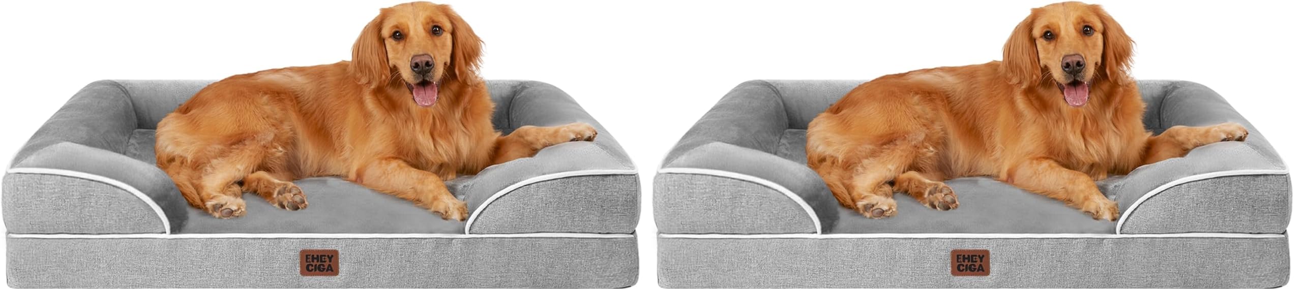 EHEYCIGA Orthopedic Dog Beds Large Sized Dog, Waterproof Memory Foam Pet Bed with Sides, Non-Slip Bottom Large Pet Bed with Washable Removable Cover, Grey (Pack of 2)