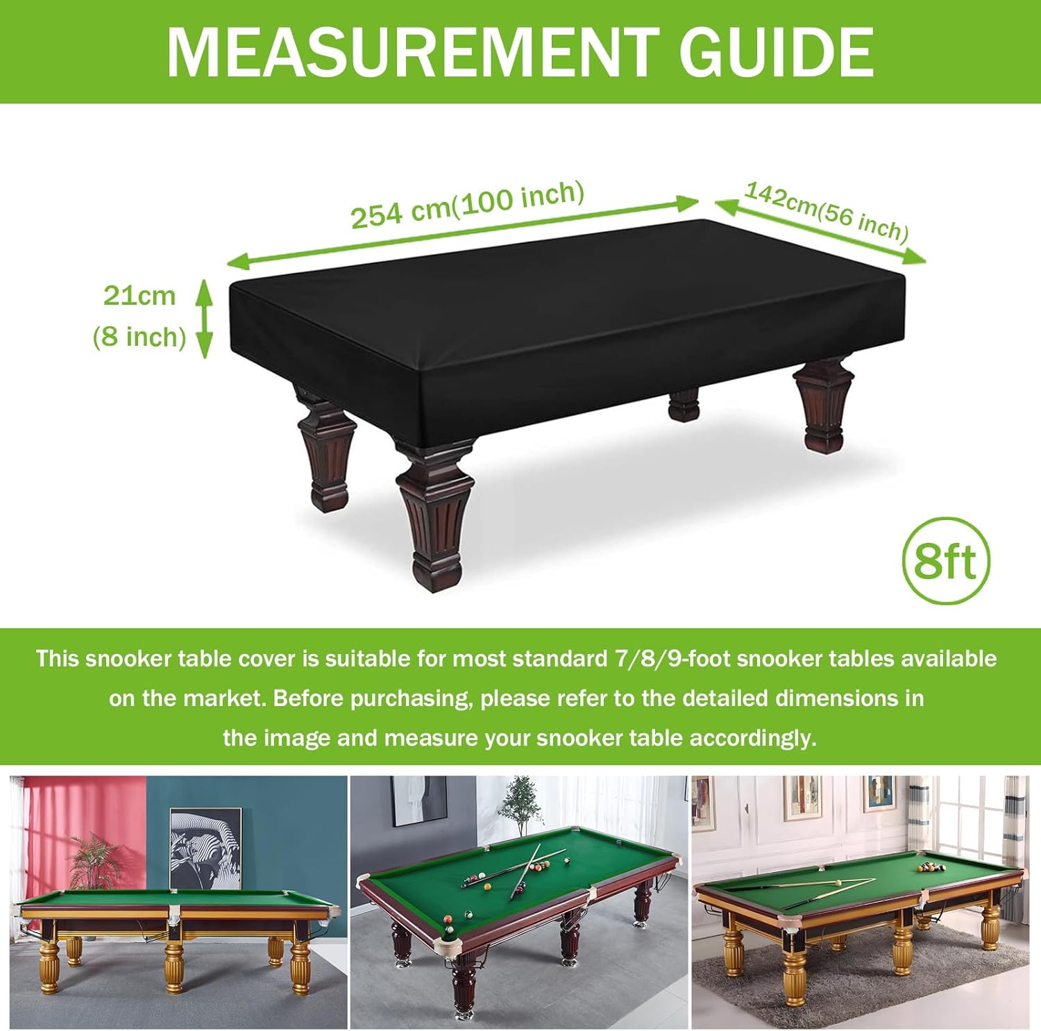 Billiard Pool Table Covers Waterproof Outdoor Indoor, Heavy Duty 210D Oxford Fabric Billiard Table Cover, for Protecting Pool Table Home Club Bar (Black,254 x 142 x 21 cm)