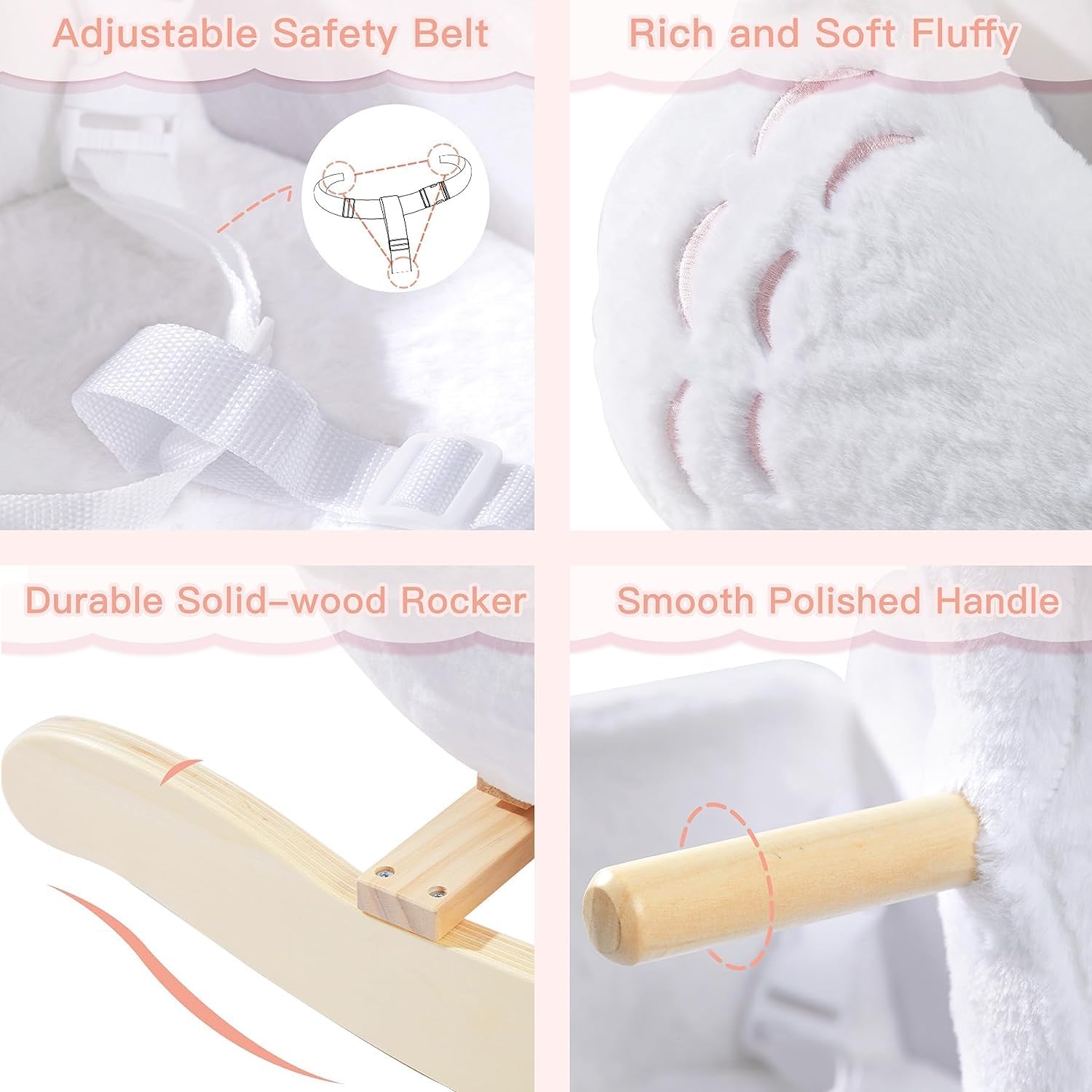 Labebe Cavallo Dondolo Legno, Peluche Bambini di Cigno Bianco per 6-36 Mesi, Sedia Dondolo Neonati/Giochi Cavalcabili