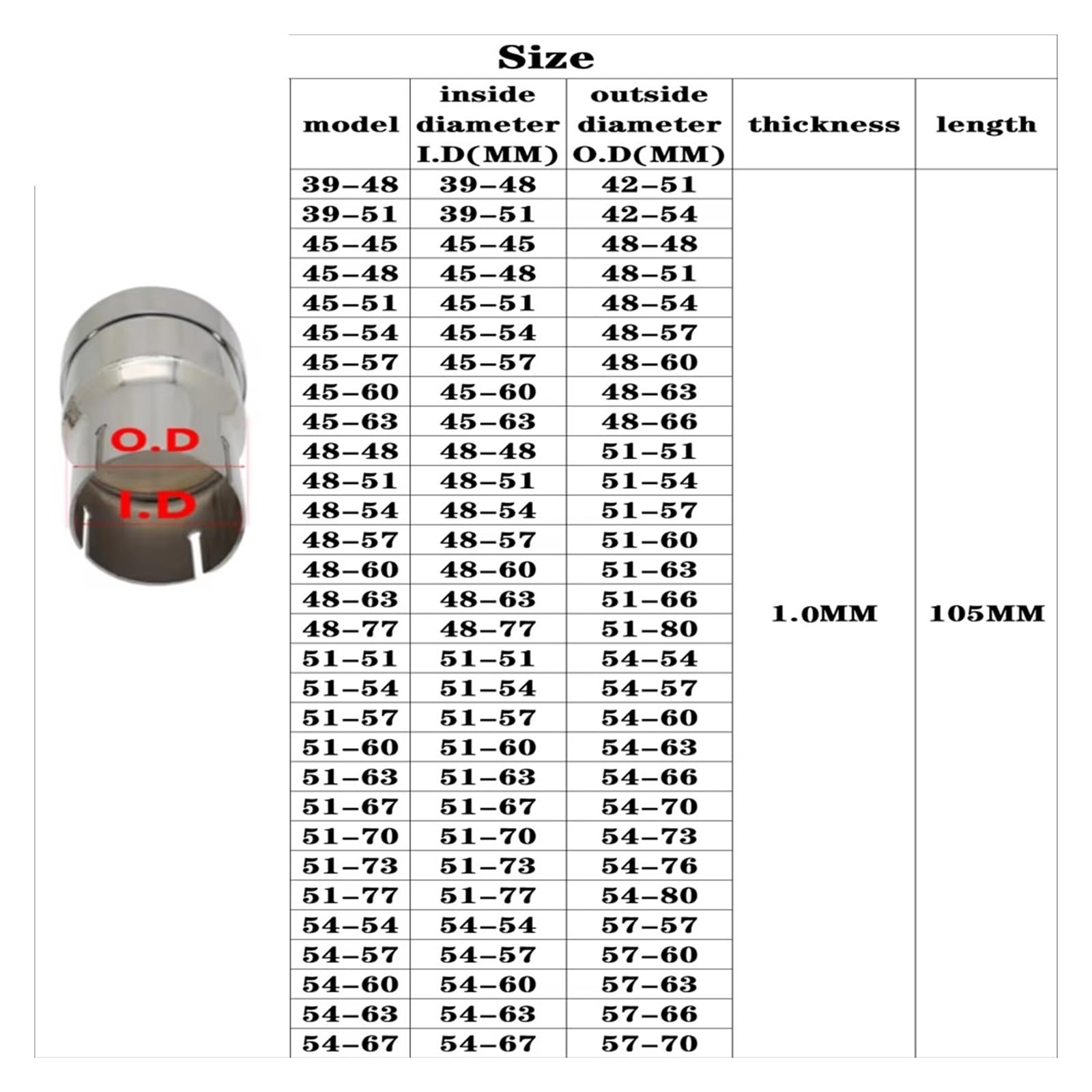 Terminale Tubo Universale In Acciaio Inossidabile Adattatore Dritto Riduttore Giunto Per Tubo Scarico Per Acciaio Inossidabile Doppia Apertura Tubo di scappamento(ID 45MM-63MM)