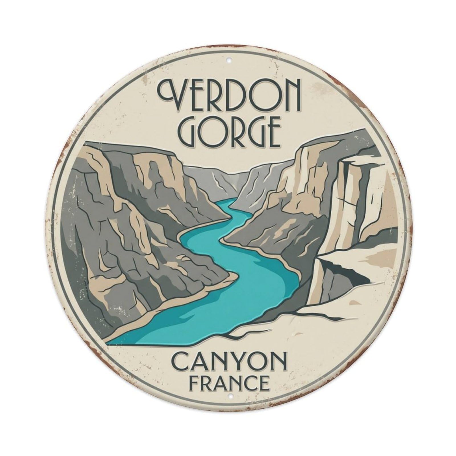 Verdon Gorge Canyon France River Metal Tin Sign Plaque Wall Decor for Cafe, Club Bar, Office, Home Garden Round Metal Poster 8x8Inch