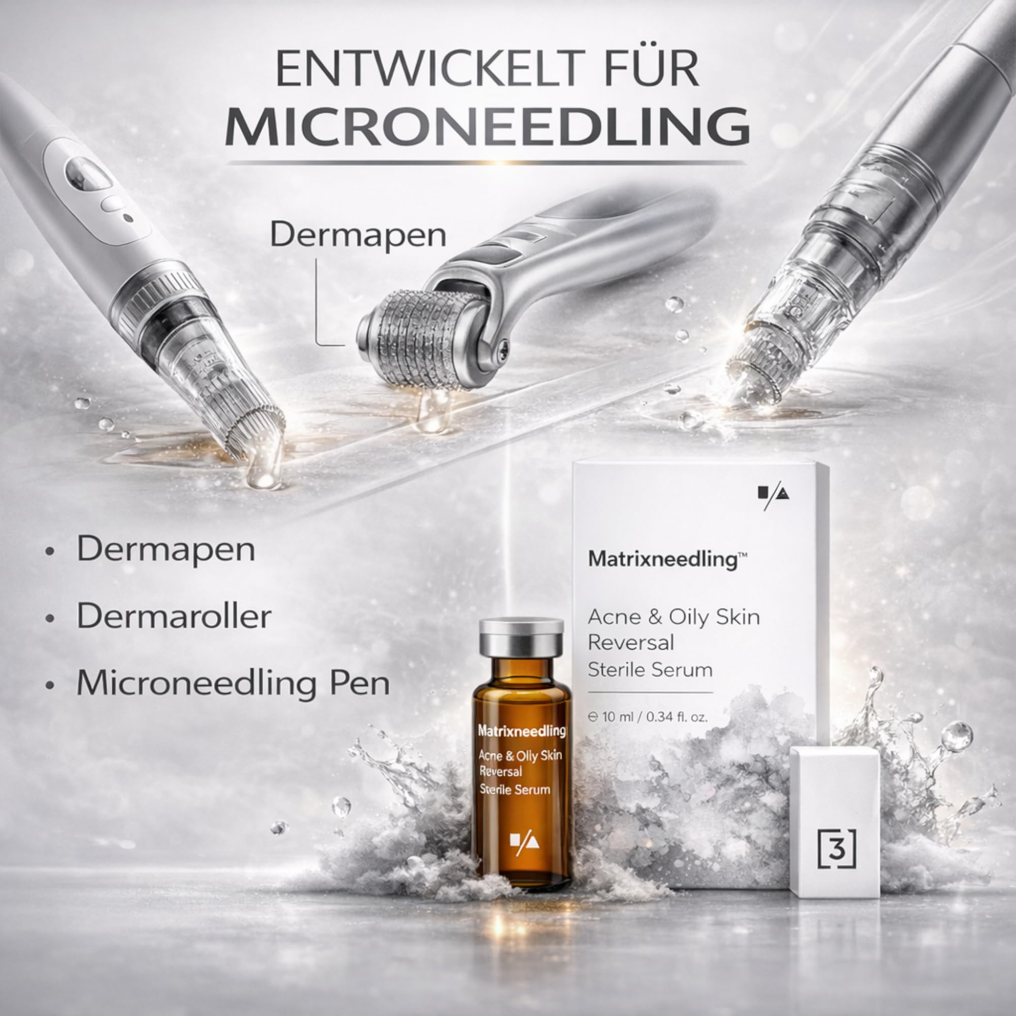 Matrixneedling™ Acne & Oily Skin Reversal – Microneedling Serum gegen Akne & fettige Haut – Niacinamid, Vitamin C & Peptide – Steriles Gesichtsserum für Dermapen & Dermaroller