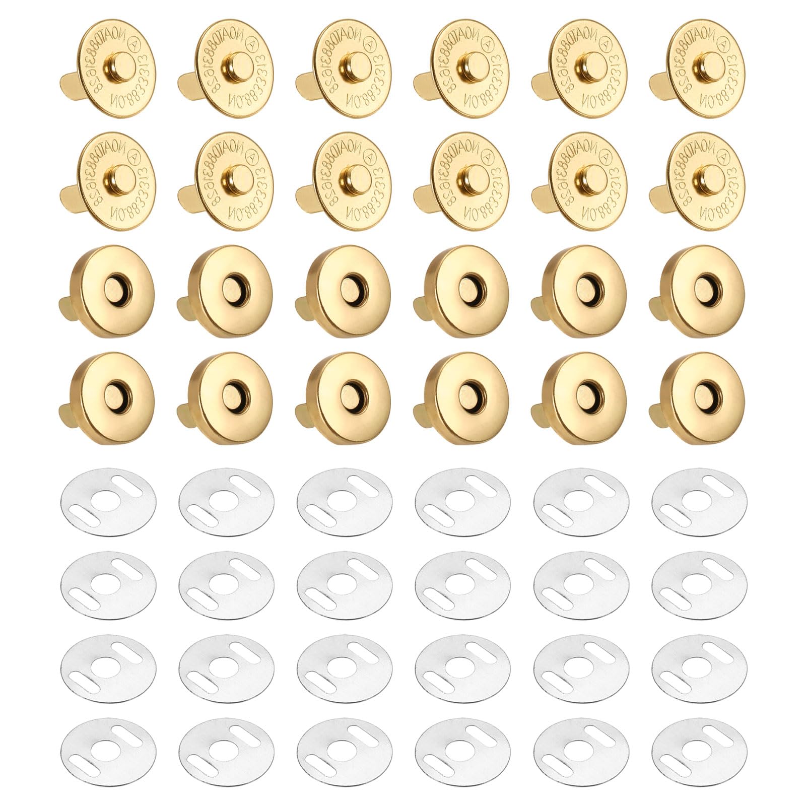 PATIKIL 14mm Magnetic Snap Buttons Set, 12Pcs Copper Magnetic Purse Closure Fastener Clasps Replacement Tool Kit with Washers for Purses Handbags Clothes Sewing DIY Craft, Gold