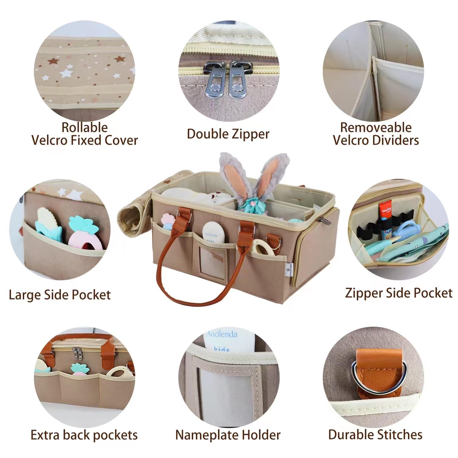 HOME FOR EACH, Diaper Caddy Organizer With Lid, Travel Essential, Newborn Must Haves, Car Caddy - Image 4