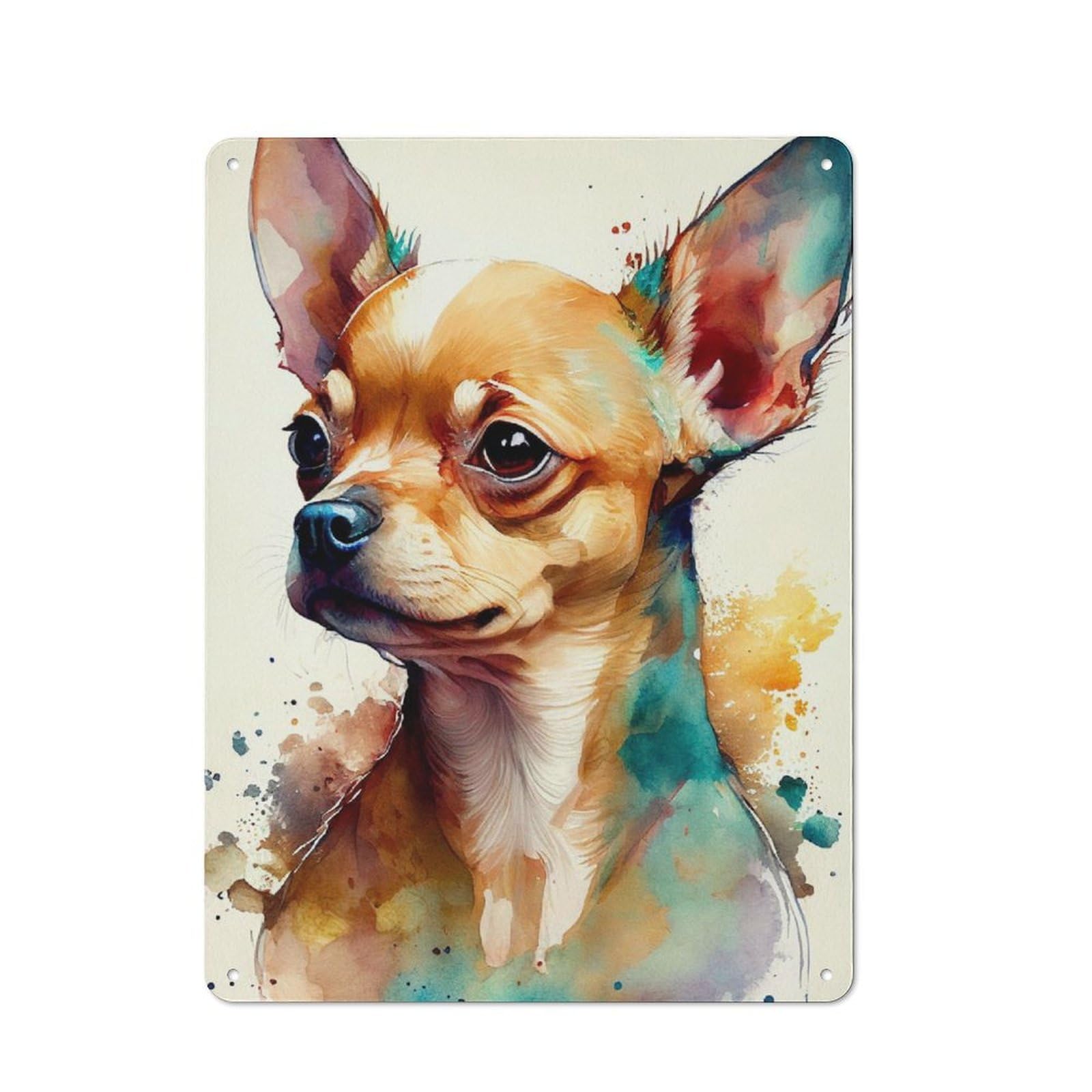 Junmoney Chihuahua Watercolor Anima Retro Metal Wall Sign 40X30cm For Guest Room Or Hallway, New-Space Wall Decor For Home Decor Collectors