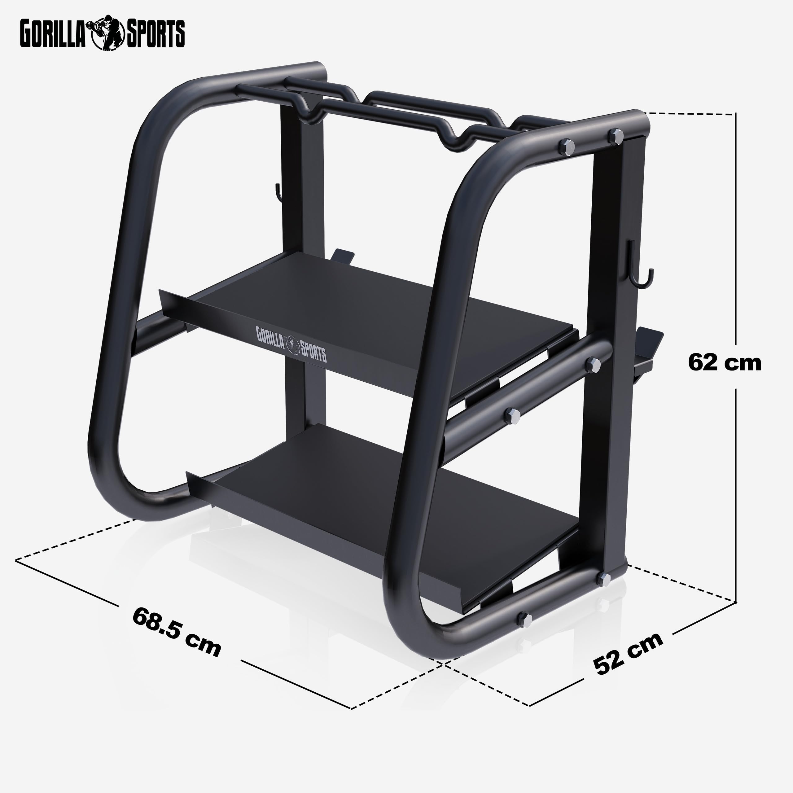 GORILLA SPORTS® Hantelständer - Multifunktional, 52x68,5x62 cm, Stahl, bis 300 kg Belastbar, Schwarz - Hantelablage, Kurzhantel, Langhantel Ablage, Kettlebell Ständer, Gewichtsständer