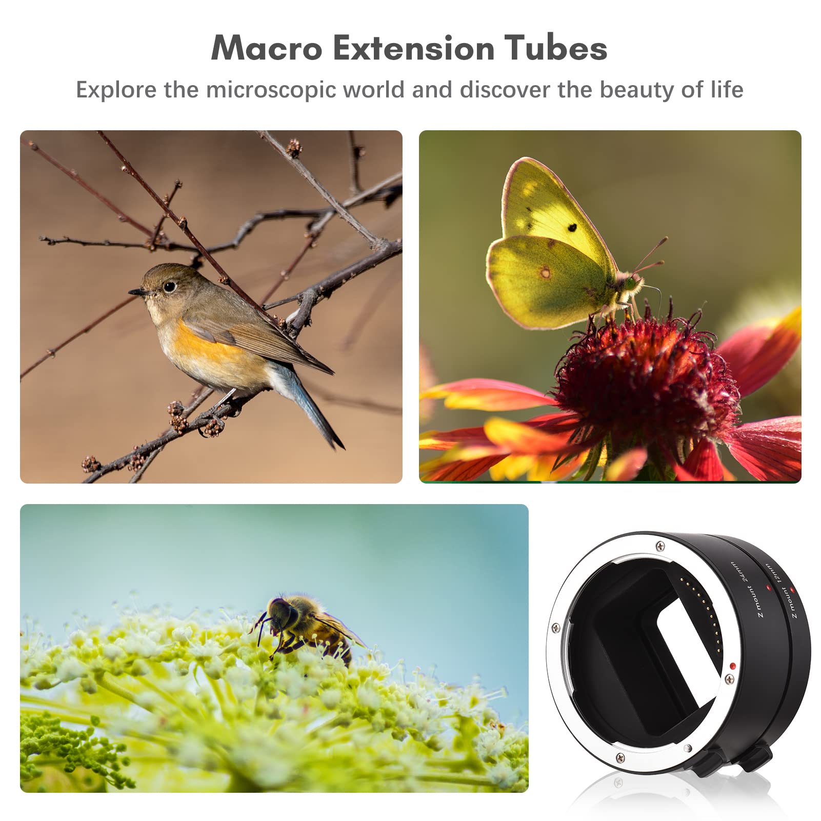 HUIOP Tubos de extensión de Metal Tubos de extensión automáticos de Enfoque automático Tubo de fotografía Macro de Montaje Z de 12 mm + 24 mm Compatible con cámara sin Espejo Z50 Z5 Z6 Z6II Z7 Z7II