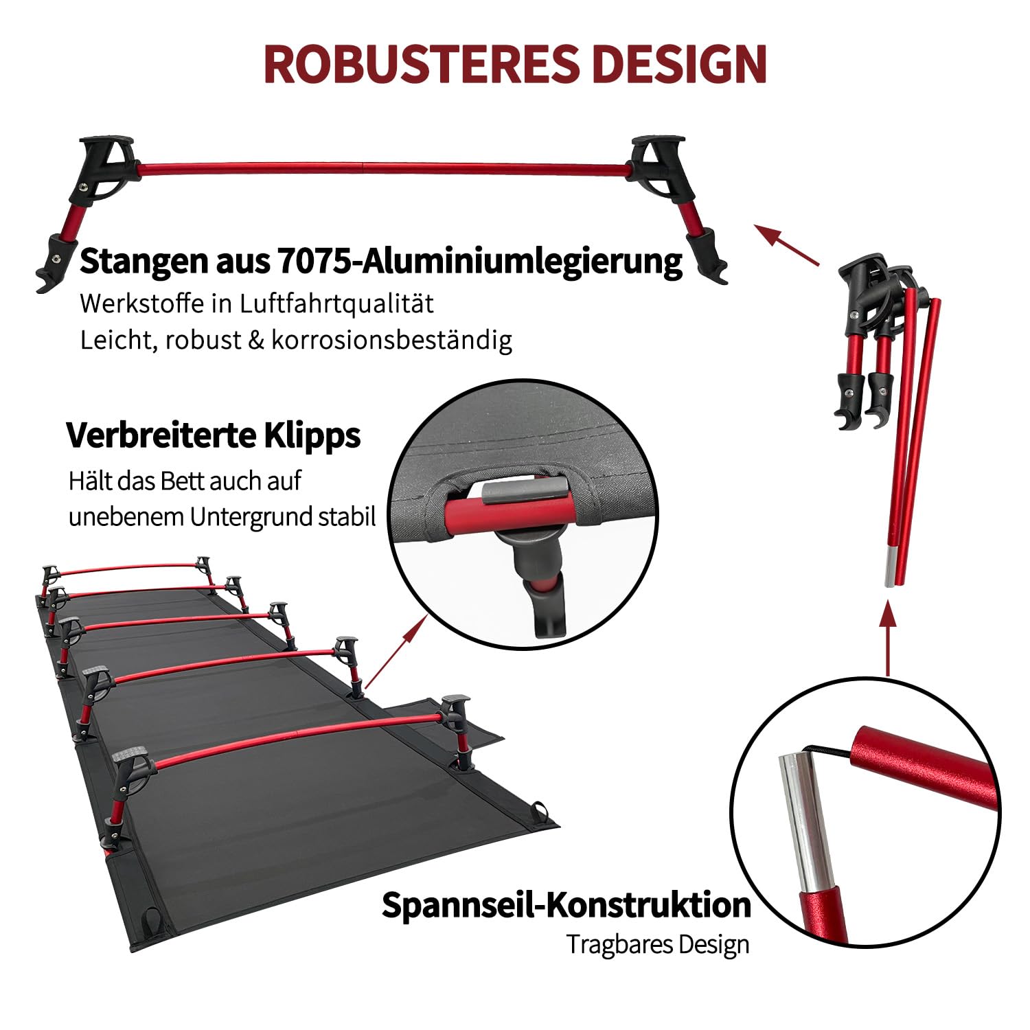 Ultraleichtes Campingbett Tragbares Feldbett Klappbares Reisebett für Outdoor, Wandern, Camping, Strand und Bergsteigen (Schwarz)