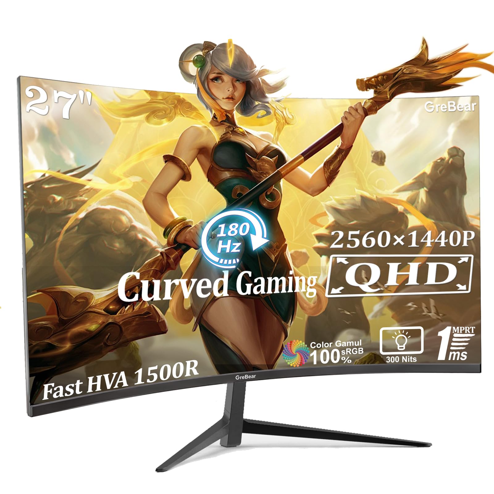 Amazon.com: 27 Inch Gaming Curved Monitor 1440P 180HZ 2K