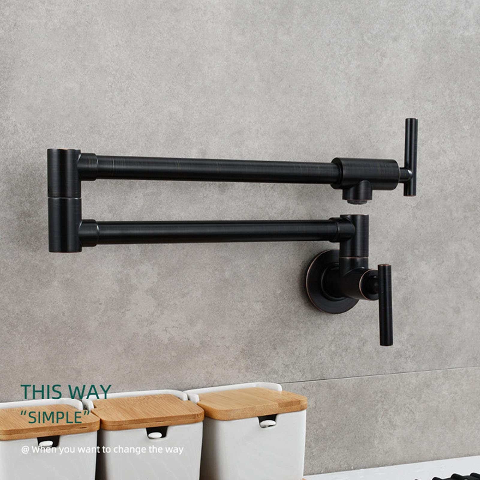 CHEWYNP Rubinetto per riempimento pentole Montaggio a Parete, Rubinetti da Cucina Pieghevoli con Braccio oscillante a Doppio snodo, Rubinetti da Cucina in Ottone Massiccio con Maniglia a 2