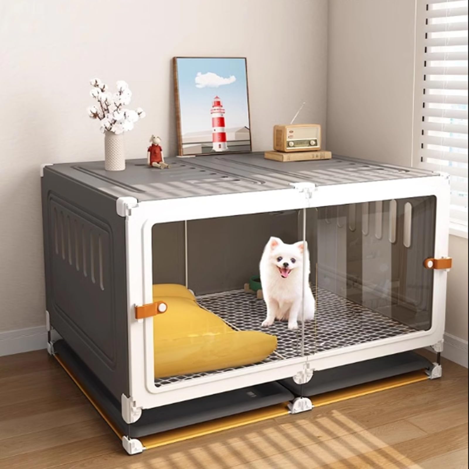 Transparent Dog Cat Cage - Breathable Walls Pet Playpen with Pull-out Tray, Indoor/Outdoor Kennel Enclosure for Small Animals,