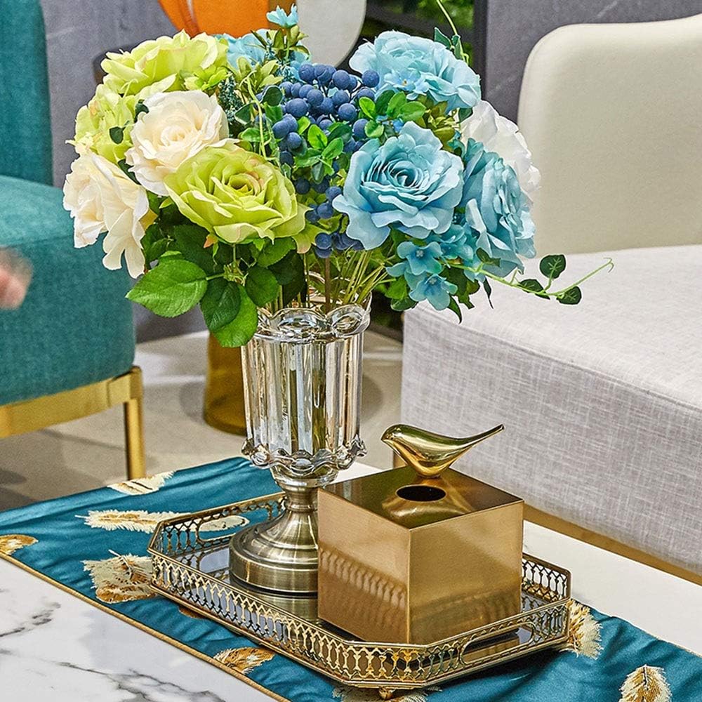 Elegant Flower Vases Table Centerpiece for Kitchen Dining Living Room Home Decor, European Retro Glass Flowers Chinese Vases for Bedroom Decorations 25×12cm