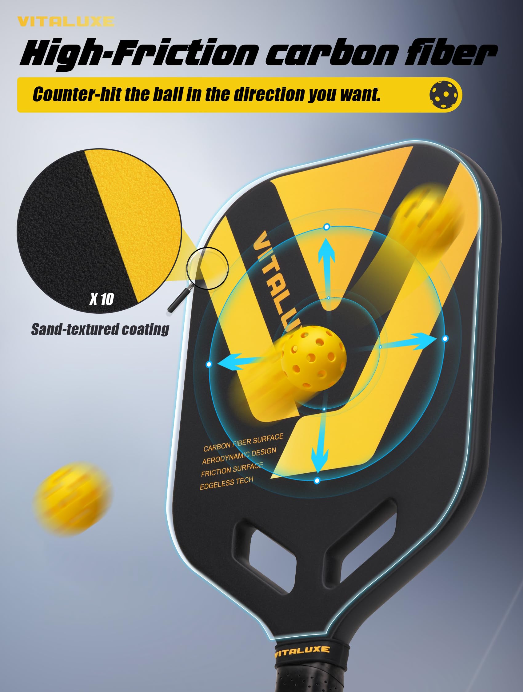 Edgeless Carbon Fiber Pickleball Paddle - USAPA Approved Aero Throat 360 Thermosculpting T700 Carbonfusion Grit Surface Pickleball Set Includes 1 High End Paddle And 10 Pickleball Accessories - View #2