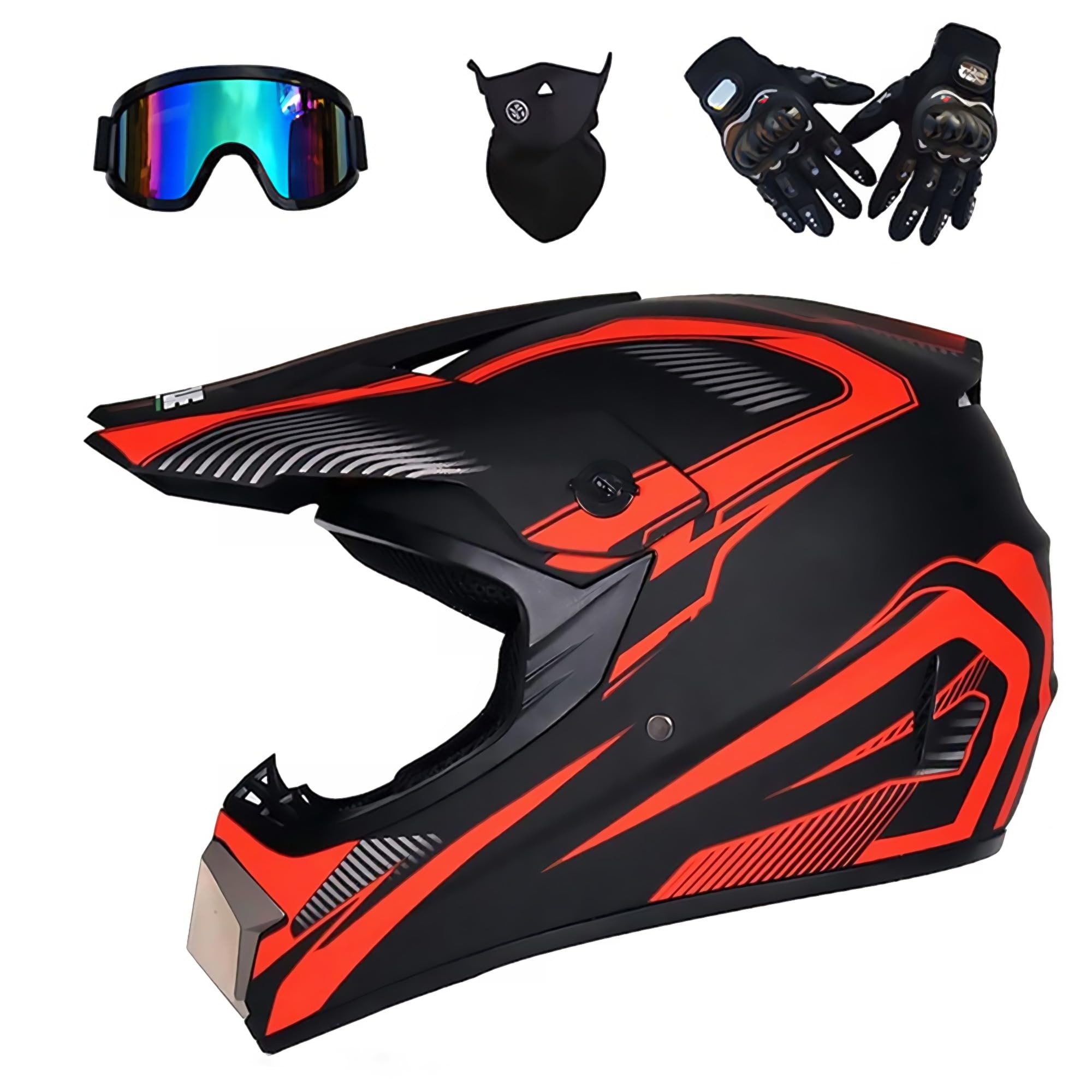 Ever TA DOT Certified Motocross Helmet Set, Off-Road ATV Motorcycle Helmet For Adult Men Women With Goggles Gloves, Adult Dirt Bike Motorbike Helmet For Street Scooter (Color : J, Size - View #2