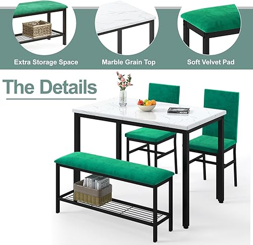 Miniatura 3 de Juego de mesa de comedor para 4, mesa moderna de mármol sintético de 47.2 pulgadas, 2 sillas tapizadas de terciopelo con estructura reforzada, 1