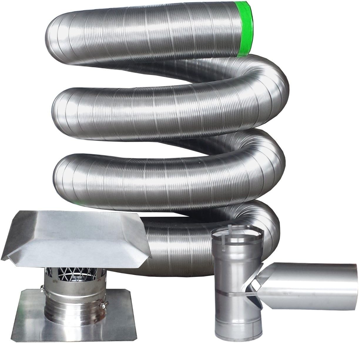 316 Stainless Steel Flexible Chimney Liner Tee Kit, 6 Inch x 20 Feet