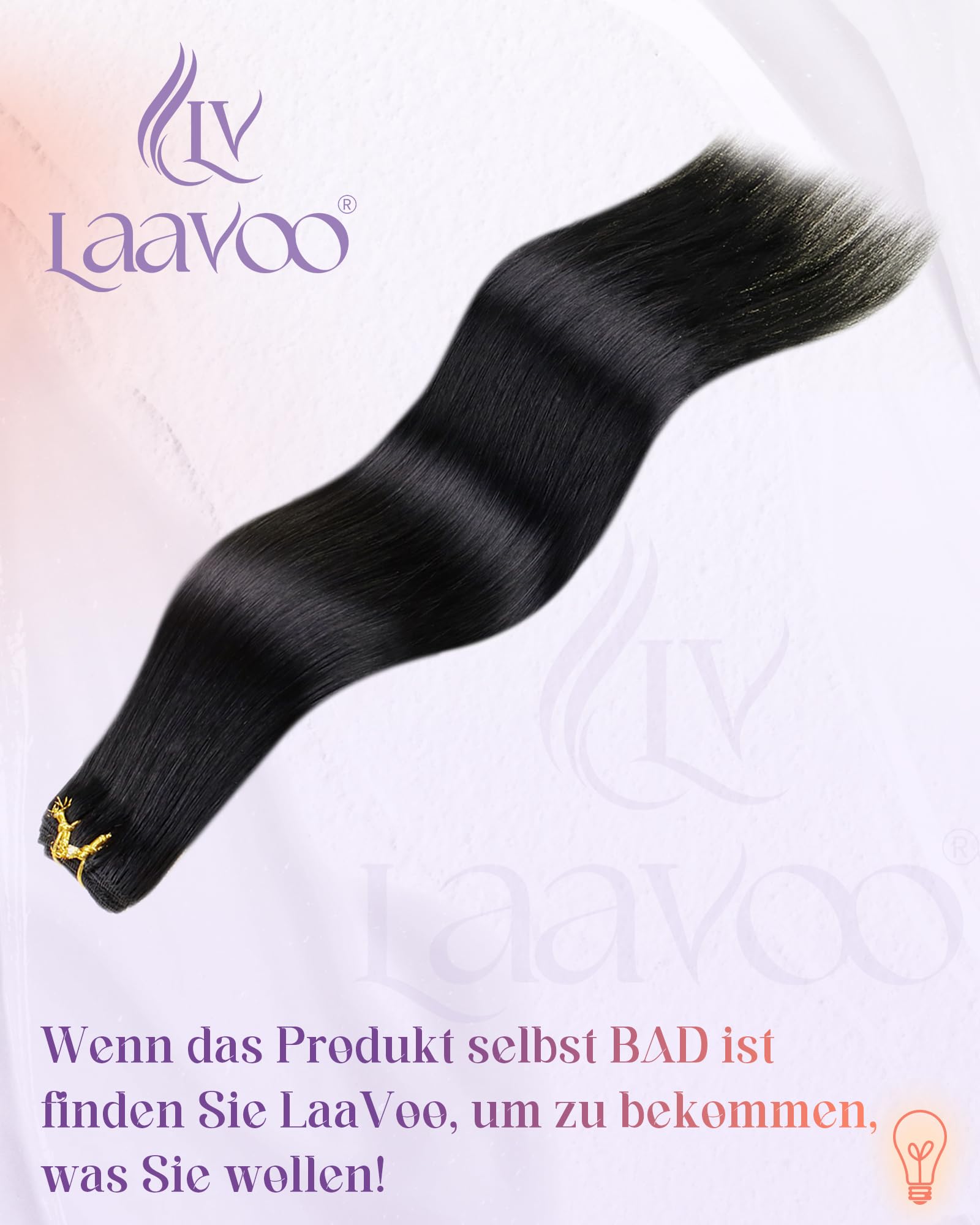 LaaVoo 60cm Echthaar Tressen zum Einnähen Schwarz #1 Remy Menschliches Haar 120g Glatt Extensions