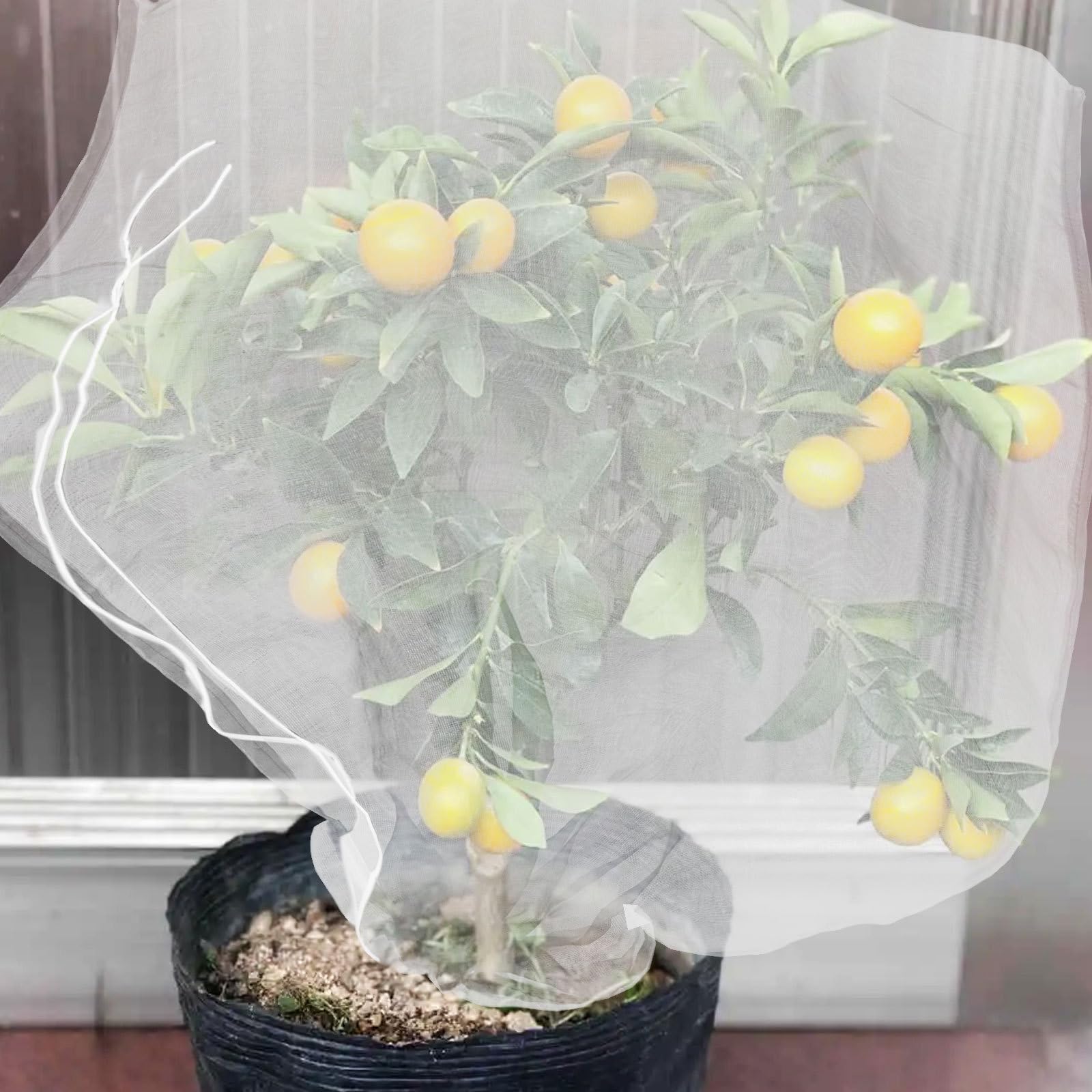 8 Piezas Red para Árboles Frutales de Nylon Blanco con Cordón | Cierre Doble con Cordón y Cremallera, para Jardinería y Huerto Permite Paso de Luz, Protección Vegetal