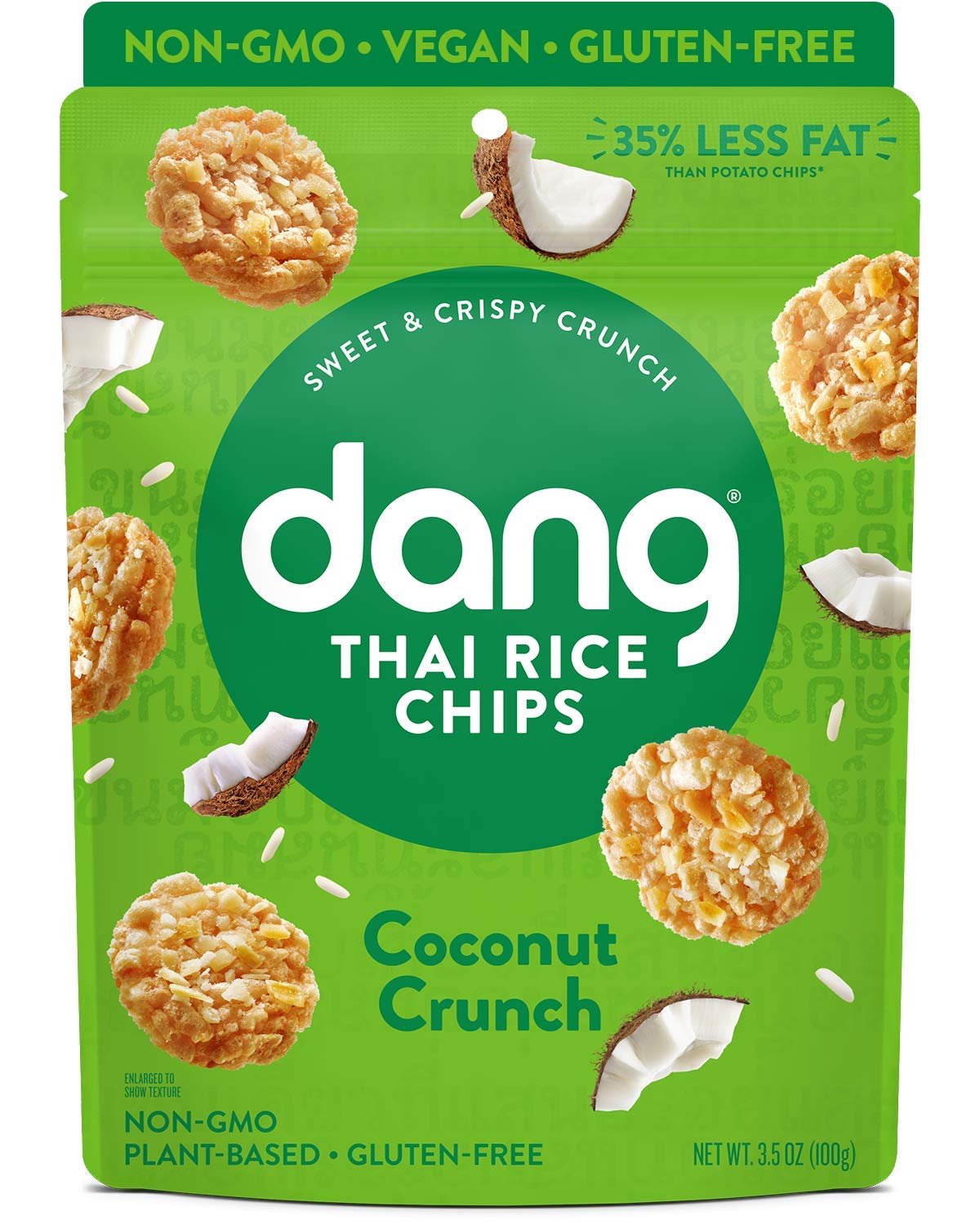 Dang Thai Rice Chips | Gluten Free, Soy Free & Preservative Free Rice Crisps, Healthy Snacks Made with Whole Foods (Coconut Crunch, 3.5 Ounce (Pack of 6))