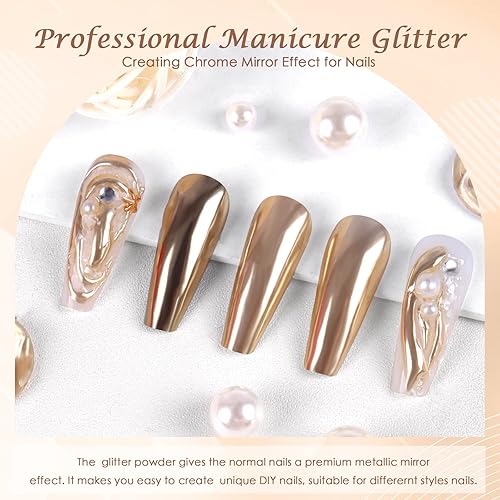 Miniatura 2 de Laza Polvo de uñas cromado, efecto espejo, polvo metálico, holográfico, brillantina glaseada, decoración de manicura, pigmento reflectante para