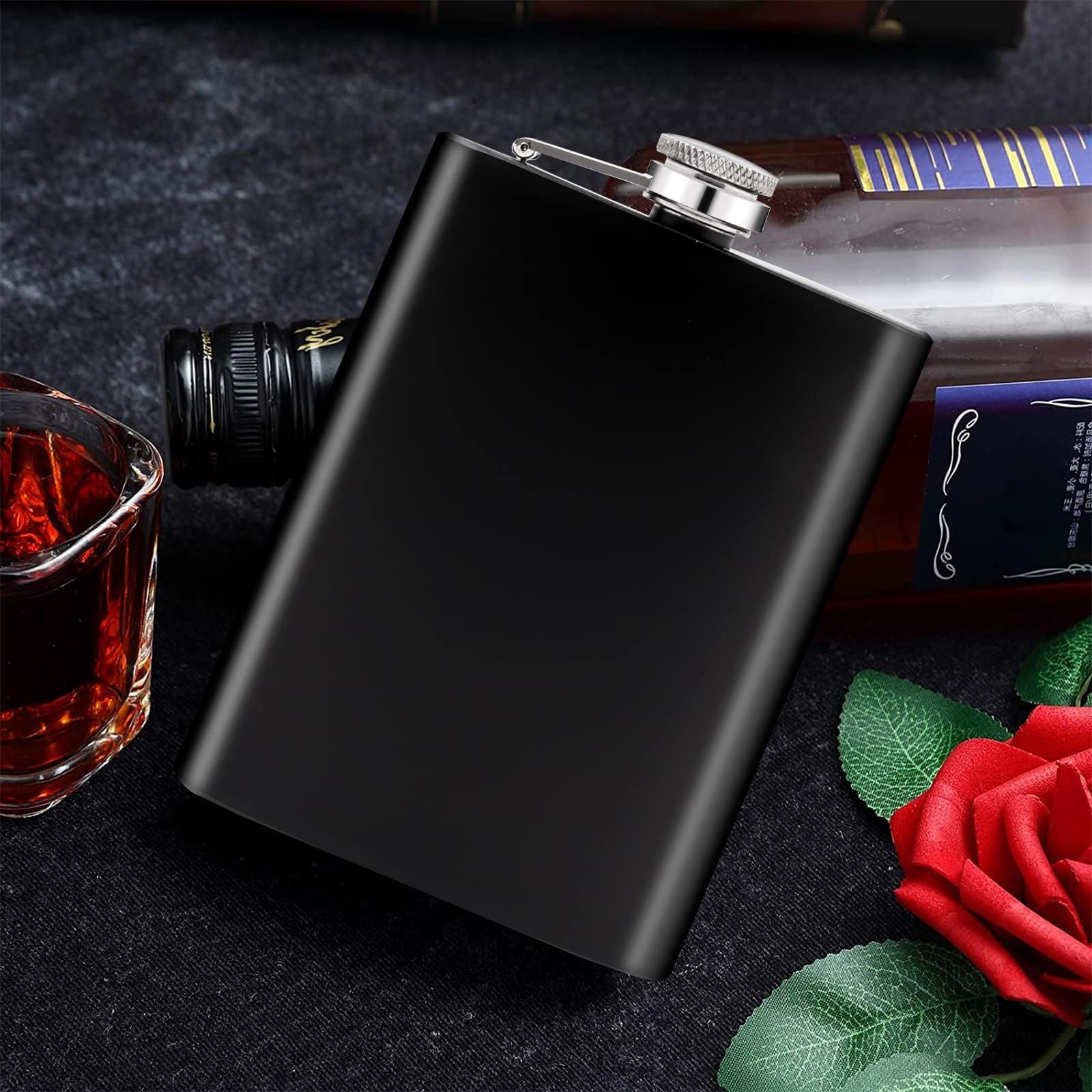 12 Stück Edelstahl Flachmann für Männer, 8 oz/ 220 ml Tragbarer Taschenflachmann, Edelstahl Auslaufsicherer Flachmann mit Trichter, Matt Schwarzer Schnapsflachmann für Frauen, Camping, Wandern