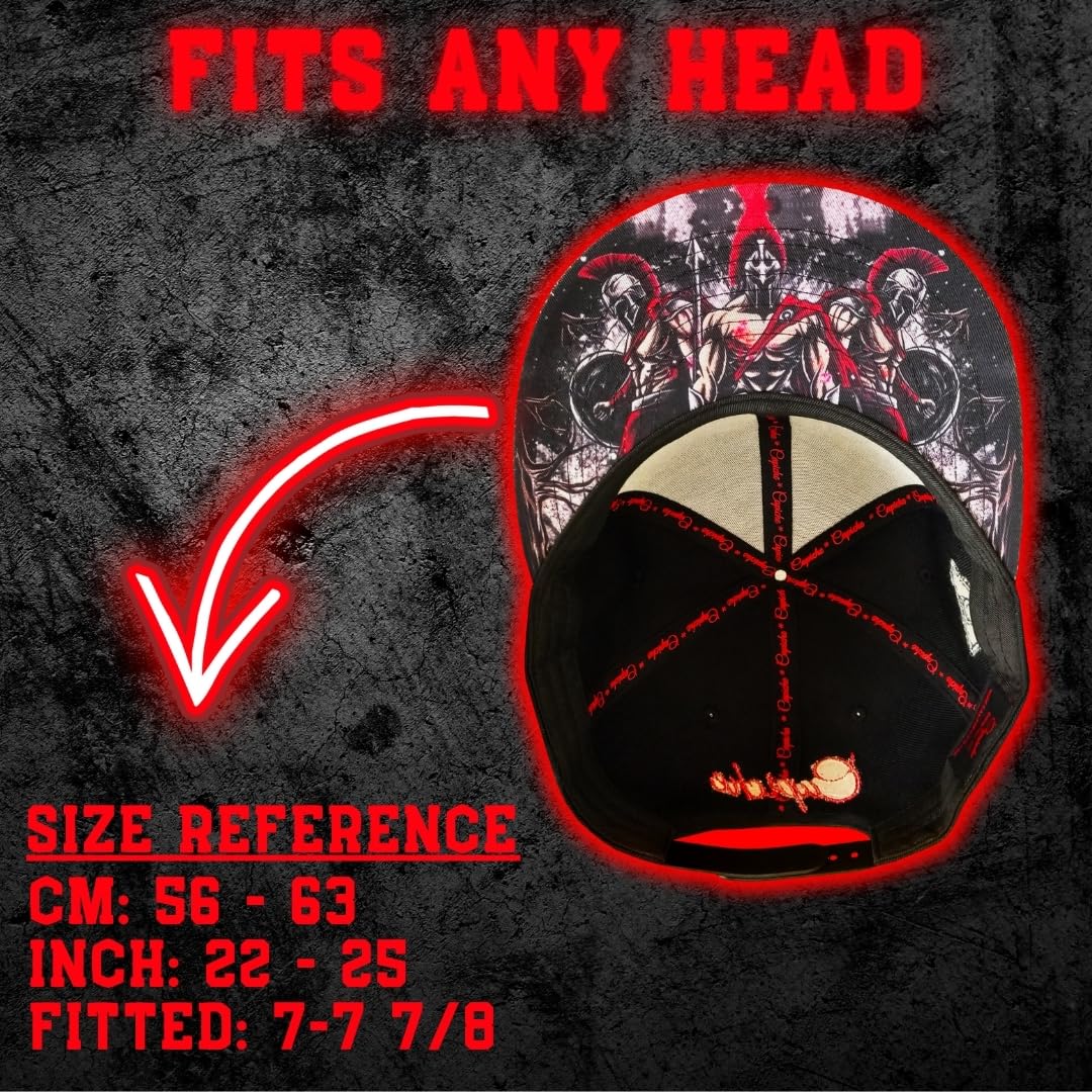 Capiche Gorra Snapback Negra para Hombres, Titans, Béisbol con Visera Plana Gris, Cappy Logo Rojo, Sombrero de Guerrero, Barba Arte Estilo Tatuaje Bajo la Visera, Medieval Esparta
