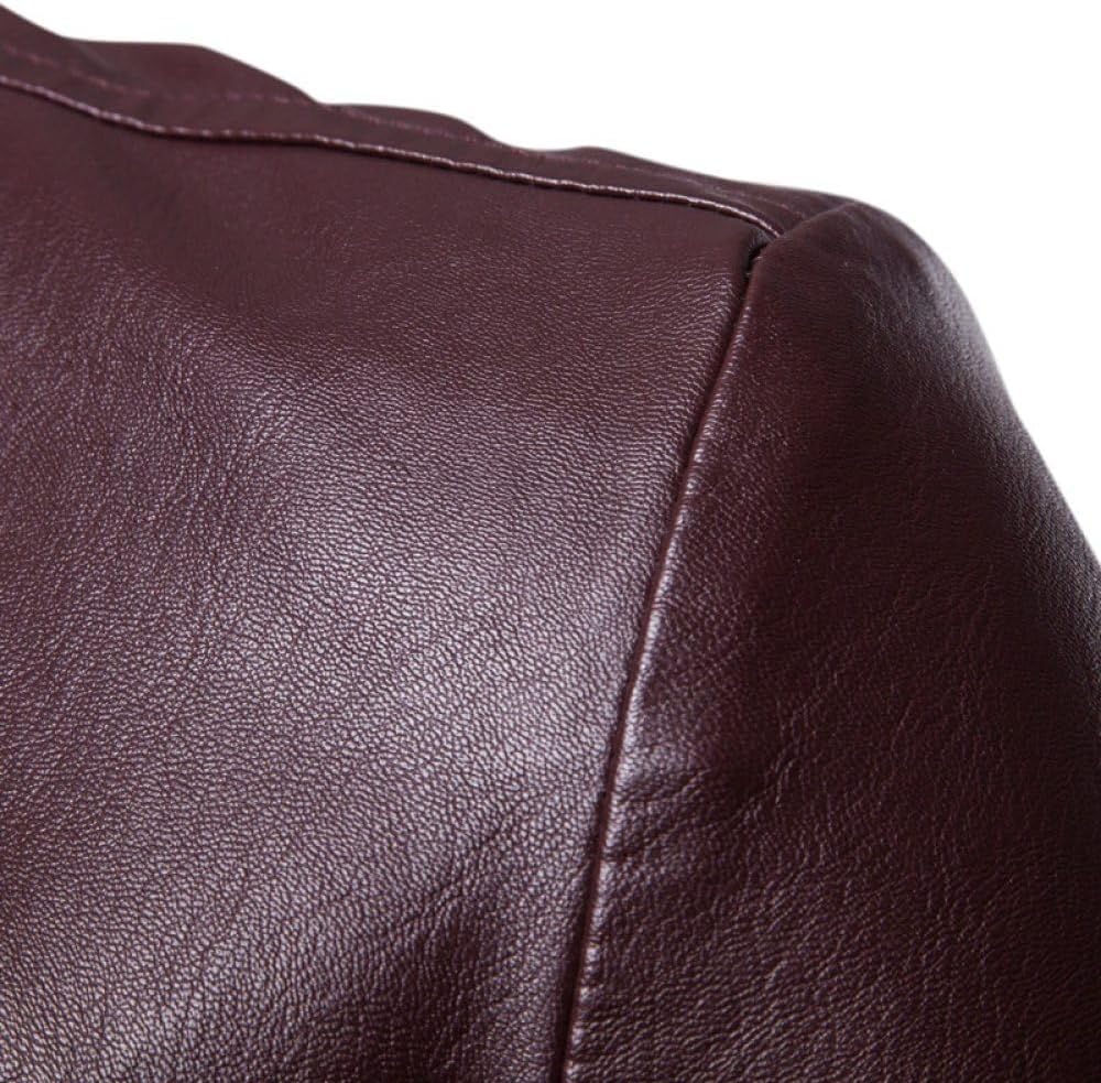 Genérico Chaqueta De Piel Sintética para Hombre, Cortavientos E Impermeable, De Corte Ajustado, Otoño E Invierno, Estilo Bomber Retro (Burgundy XXL)