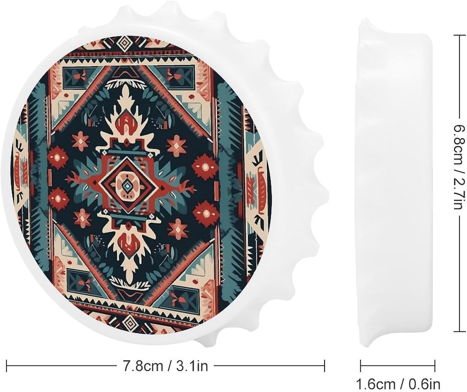 Round Aboriginal Style Magnetic Bottle Opener for Fridge White image 2