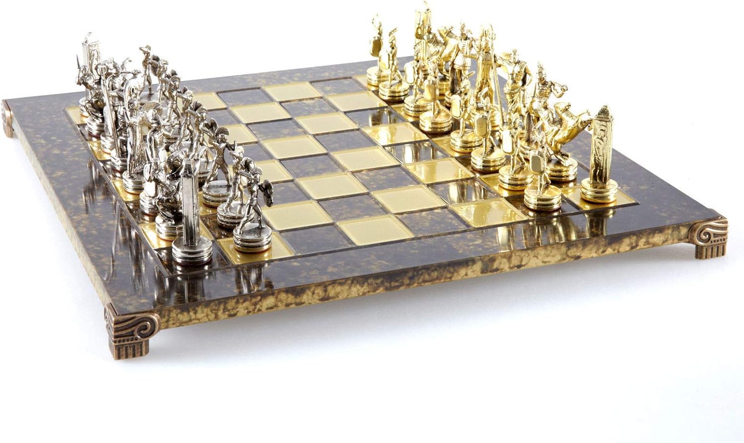 Manopoulos Greek Mythology Chess Set - Brass&Nickel - Brown Chess Board ...