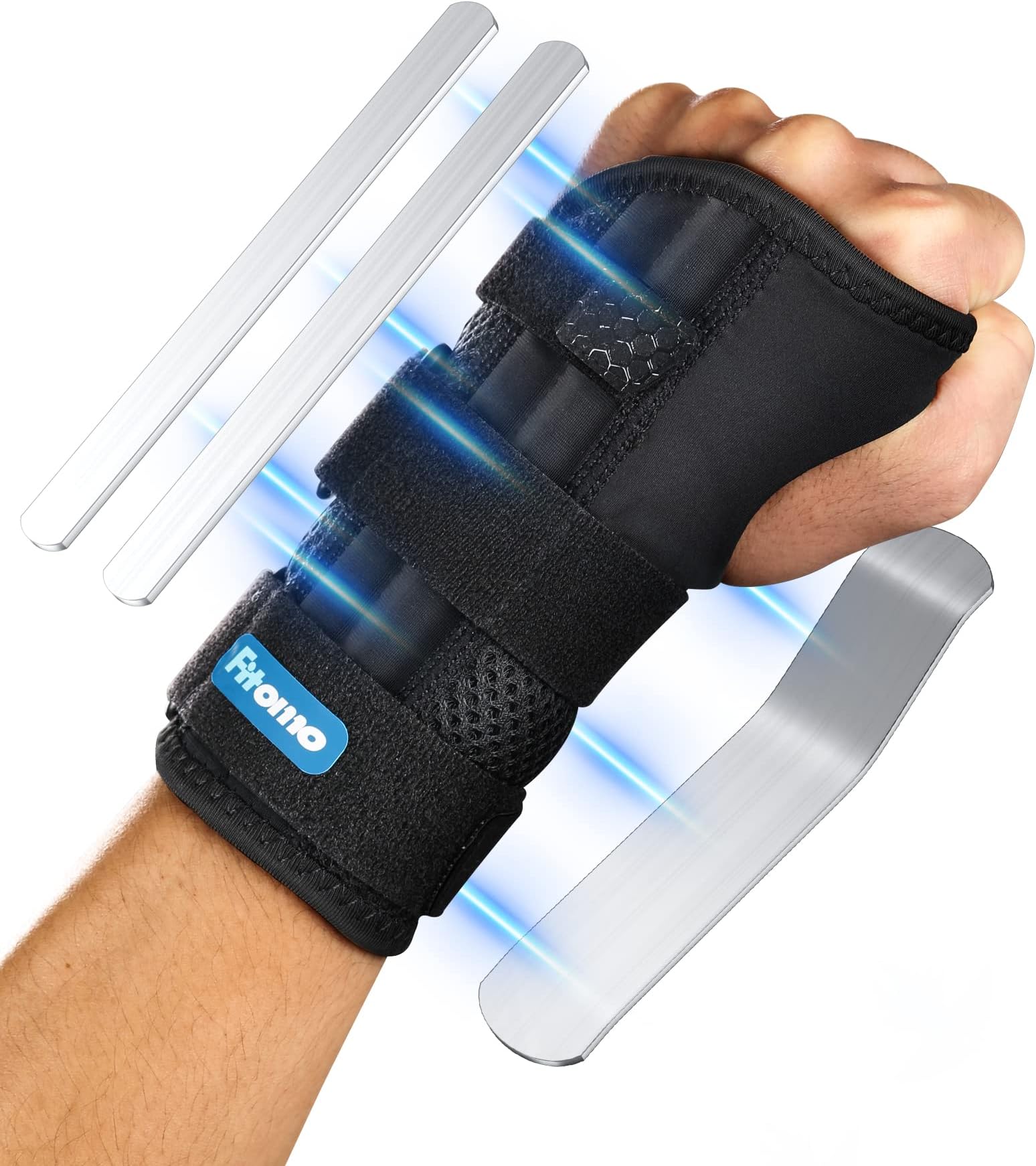 Wrist Support with 3 Metal Splints and Soft Thumb Opening, Wrist Splint for Carpal Tunnel Arthritis Tendonitis Sprains, Hand Splint for Night Support Sleeping, 1 Unit, Left Hand