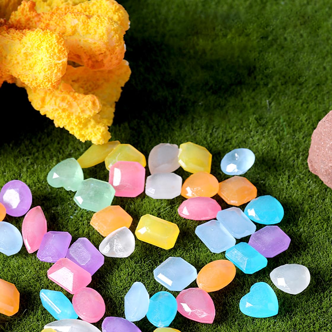 HyzaPhix 300pcs Aquarium Gravel Glow in Dark Stones Glowing Rocks Luminous Pebbles Crushed Stone Gravel for Succulents Bonsai Terrarium Vase Fillers Fish Tank Plant Pots Garden Décor (mixed color) - Image 2