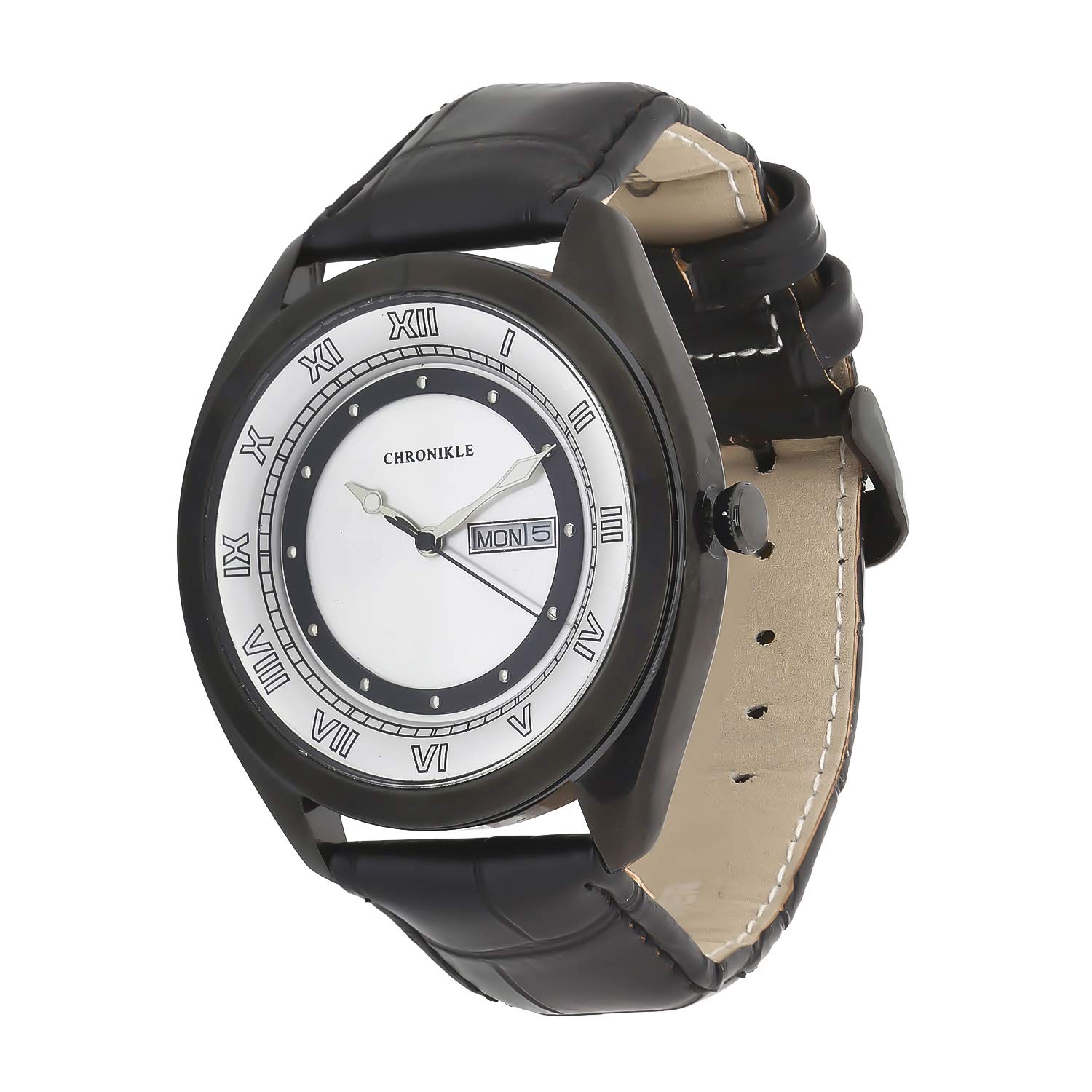 CHRONIKLE Designer Mens Wrist Watch (Dial Color:White,Black | Band Color: Black, Leather Strap) (B07L4SGCQM) Amazon Price History, Amazon Price Tracker
