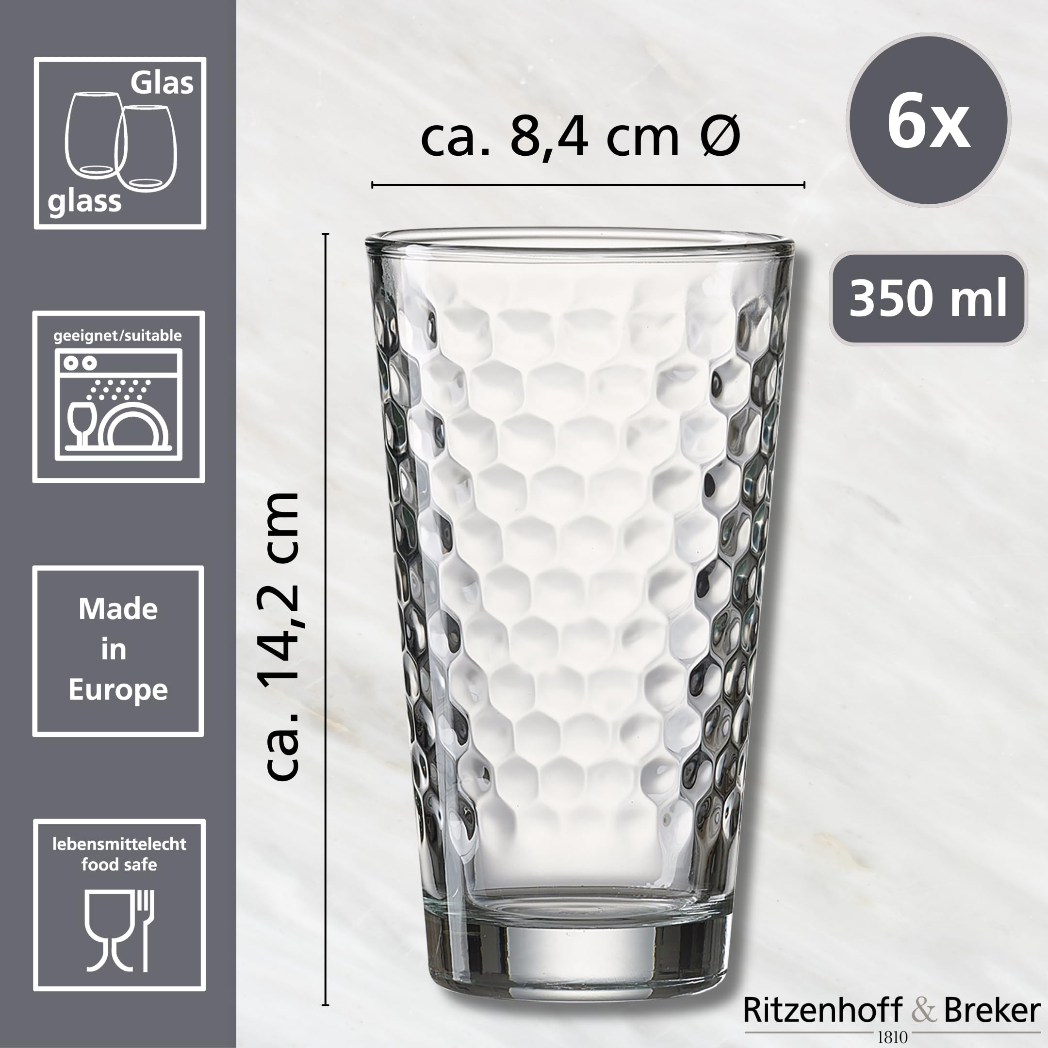Ritzenhoff & Breker Favo zestaw szklanek do longdrinków, 6-częściowy, przezroczyste, szklane