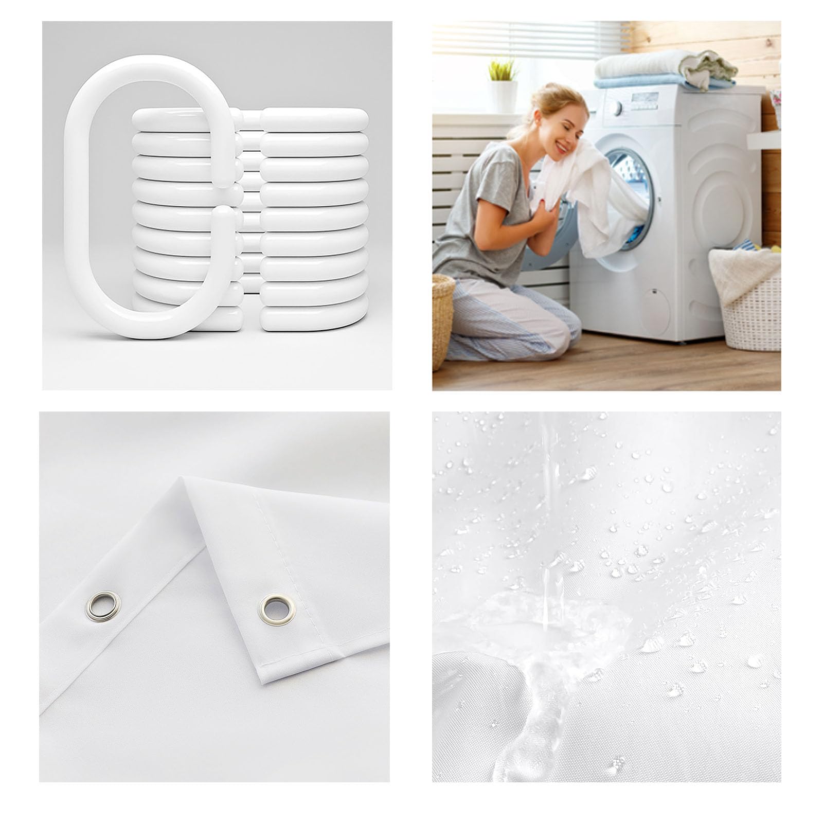 Elegante cortina de ducha impermeable de 185 x 245 cm, dobladillo pesado, poliéster lavable de secado rápido, cortinas de baño para baño y ducha, elegante diseño blanco