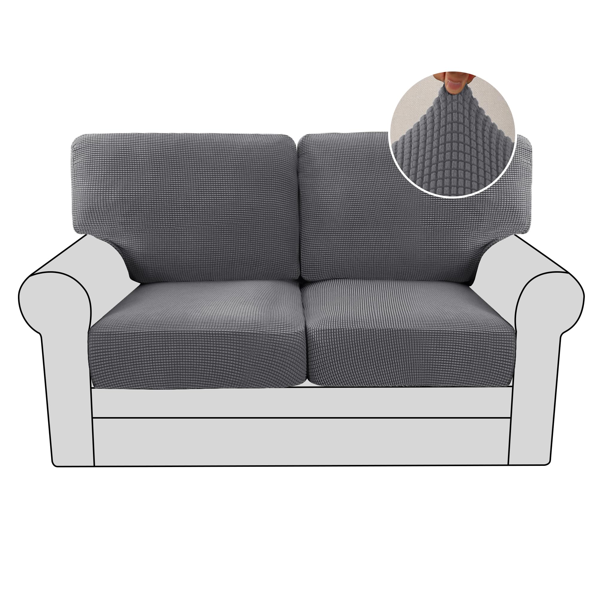 H.VERSAILTEX Multi-Pieces Loveseat Covers for 2 Cushion Couch High Stretch Couch Cushion Covers Jacquard Textured Twill Fabric(2 Seat Covers Plus 2