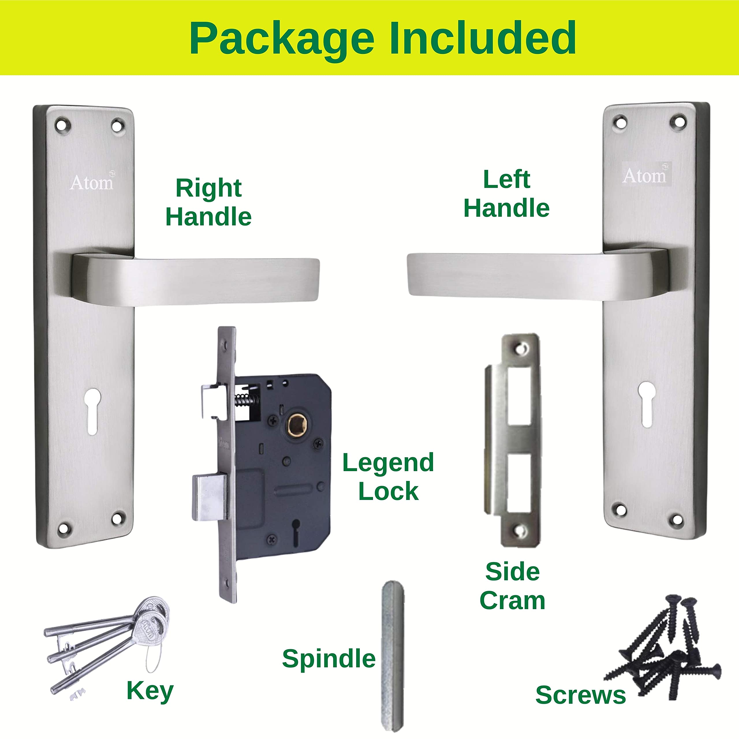 Atom Mortise Lock - Silver Antique Handle, 3 Keys -3 Atom Mortise Lock - Silver Antique Handle, 3 Keys -3