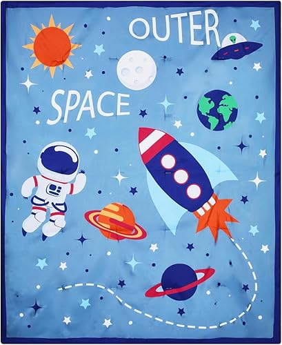 EVERYDAY KIDS Outer Space - Edredón de cama tamaño individualmatrimonial para niños pequeños con cohete y planetas ropa de cama para niños pequeños