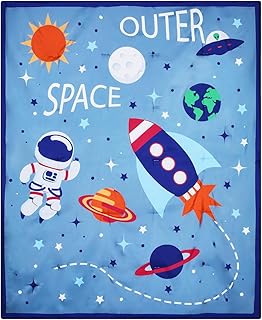 EVERYDAY KIDS Outer Space Twin/Full Size Bed Comforter for Young Boys with a Rocket and Planets; Toddler Boy Bedding for Astronaut and Galaxy Decor; All Season Orange, Red and Blue Comforter