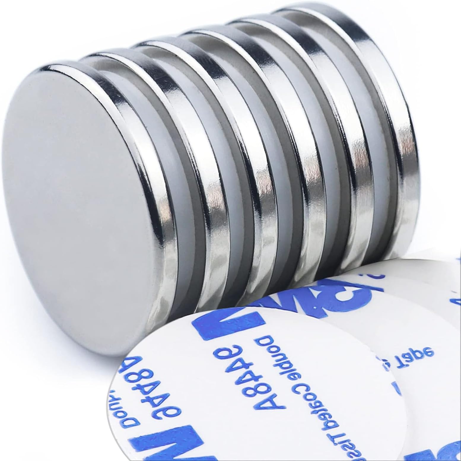 DIYMAG 6 Pack Strong Magnets with Double Sided Adhesive Backing, 1.26"x0.12" Round Permanent Powerful Neodymium Disc Rare Earth Magnet for Fridge Classroom DIY Building Scientific Craft and Office