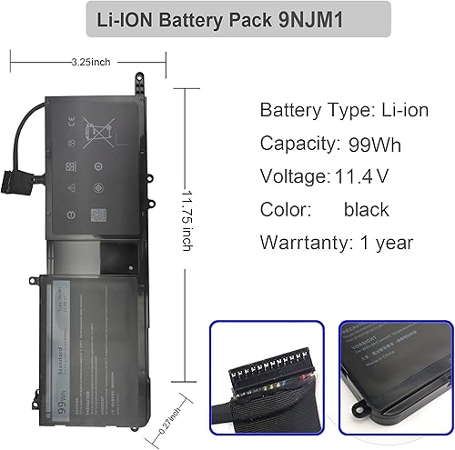 Miniatura 2 de Batería 99WH 9NJM1 para Dell Alienware 15 R3 R4 17 R4 R5 P31E P69F P31E001 P31E002 P69F001 P69F002 ALW17C-D1738 D1748 D1755 46 D46 48 D2738 D2748