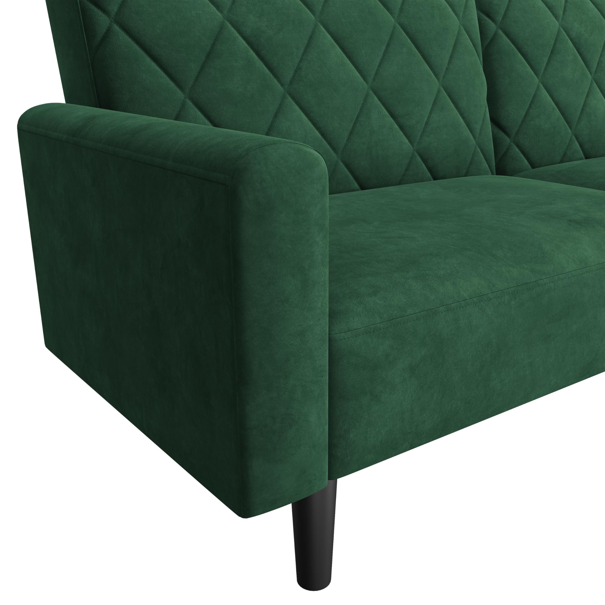 Yaheetech Divano Reclinabile Divanetto Trasformabile a 2 Posti Sofa Matrimoniale con Braccioli Mobile Imbottito in Velluto per Soggiorno Ufficio Salotto 159 × 94 × 52,5 cm Verde